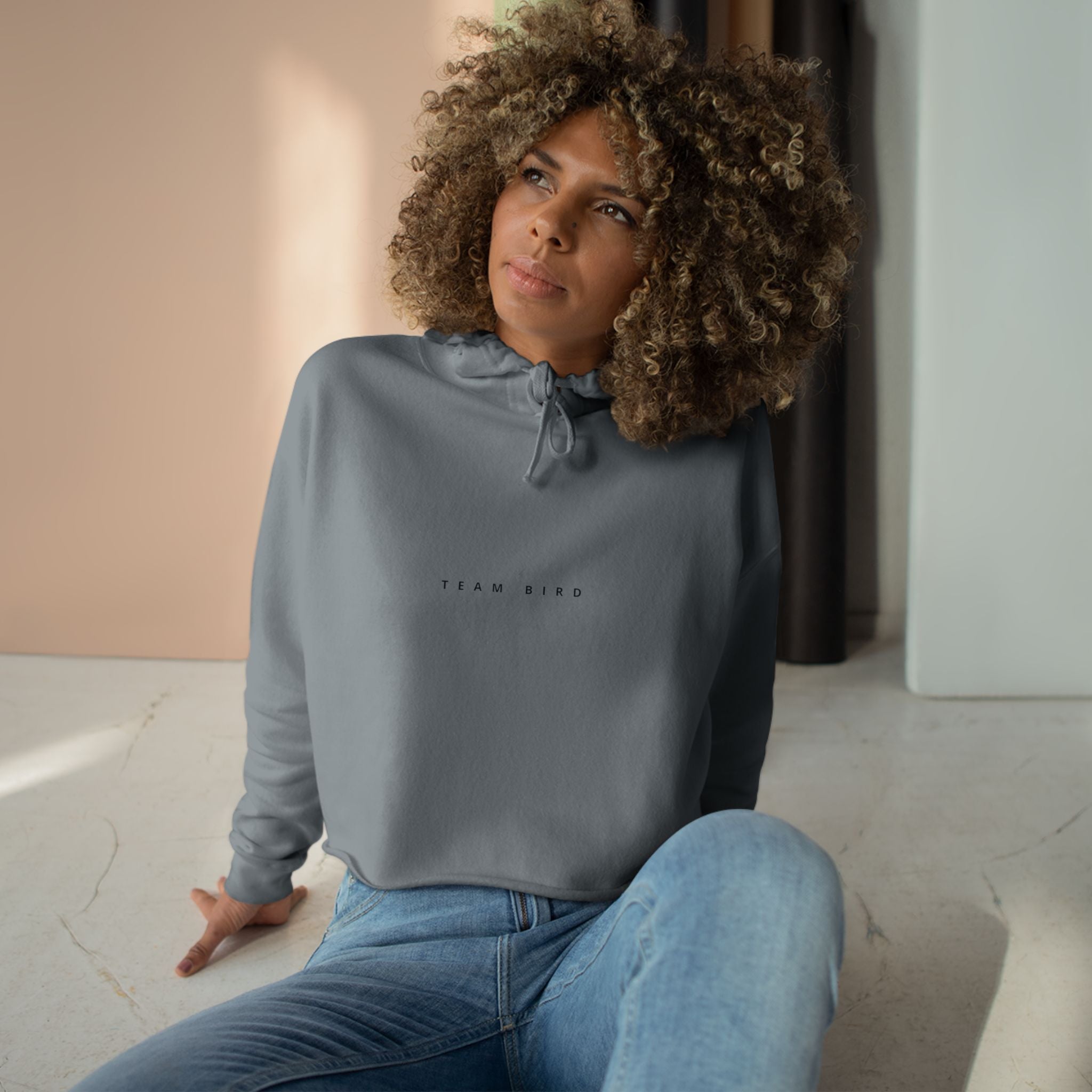Butterfly Crop Hoodie — Minimal Blue Butterfly Graphic Crop Sweatshirt