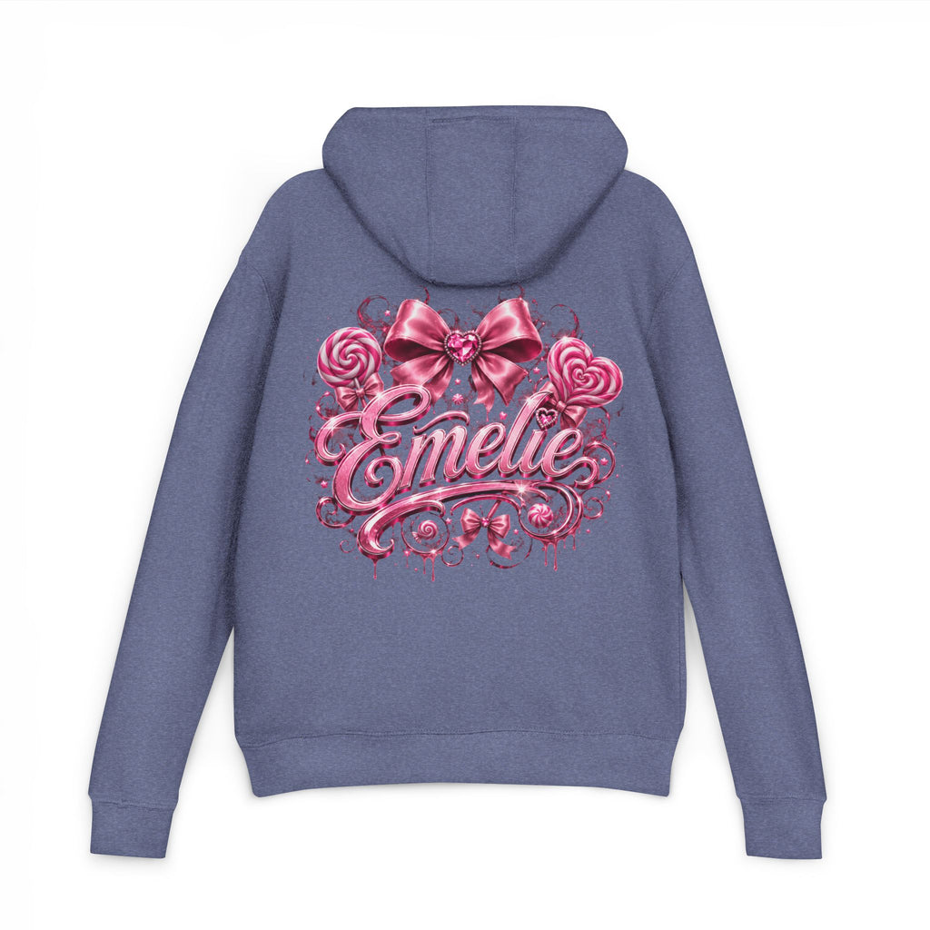 Name Personalized Hoodie — Pink Ribbon Candy Script Back Design