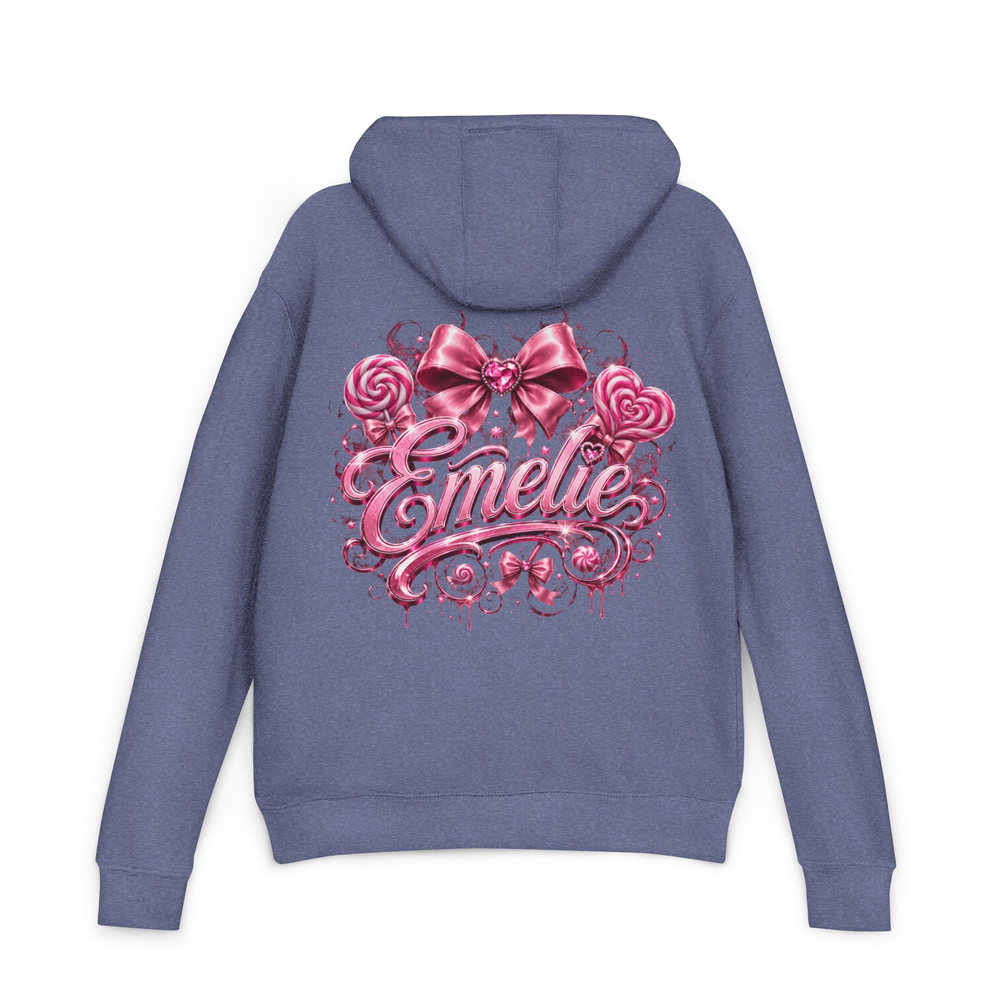 Name Personalized Hoodie — Pink Ribbon Candy Script Back Design