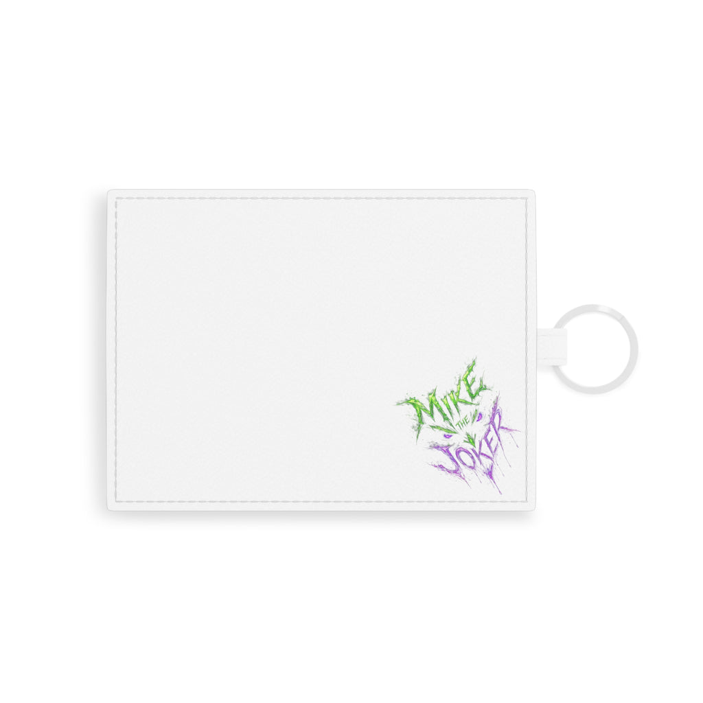 Saffiano Leather Card Holder — Minimal White Card Wallet with 'Make Joker' Graffiti Accent