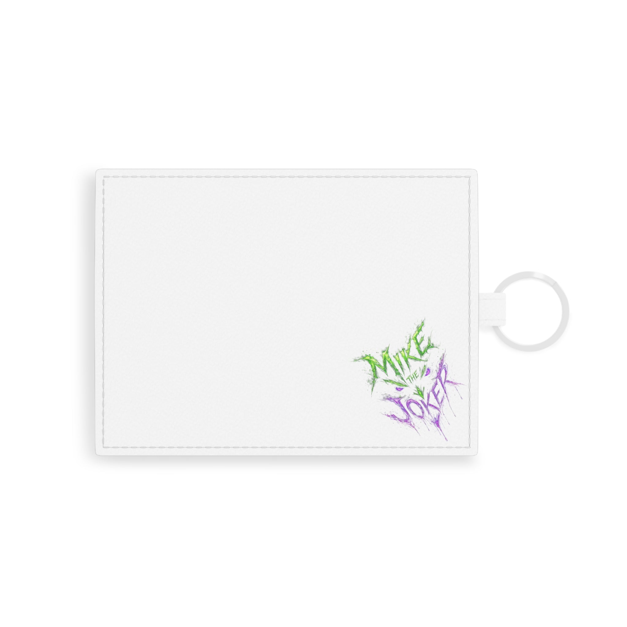 Saffiano Leather Card Holder — Minimal White Card Wallet with 'Make Joker' Graffiti Accent