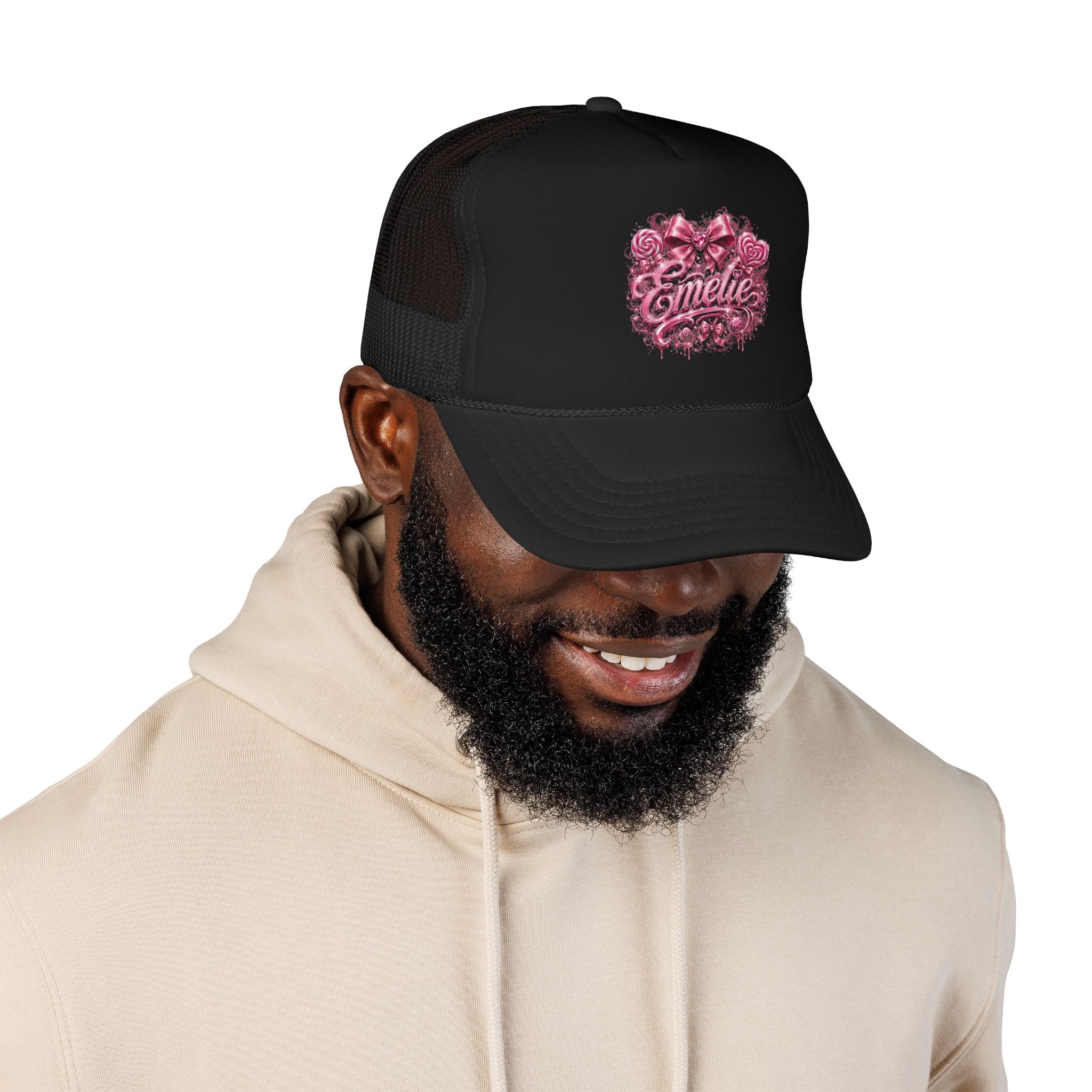 Trucker Hat — Pink Floral 'Enele' Bow Logo
