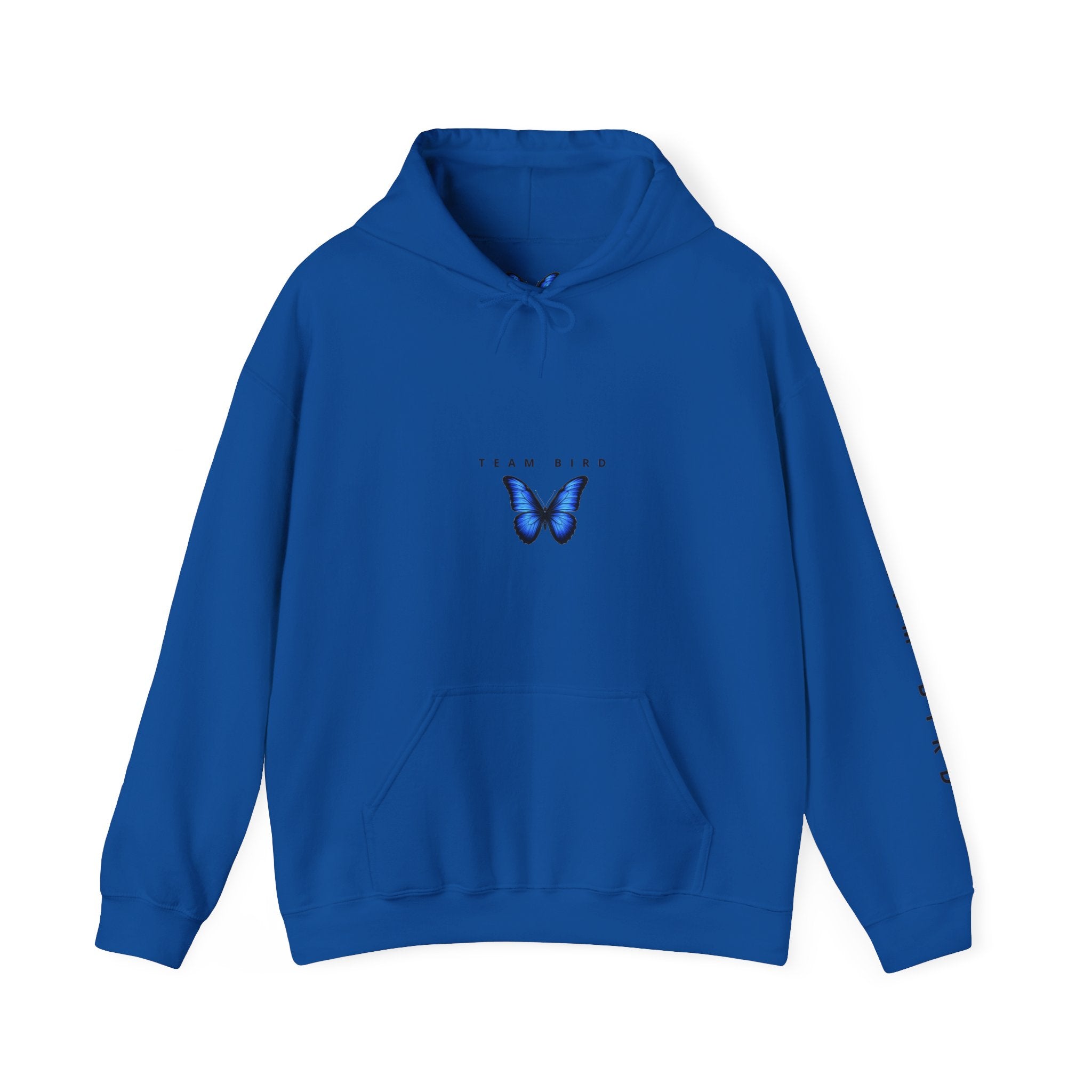 Butterfly Hoodie — "Team Bird" Blue Butterfly Graphic Hooded Sweatshirt
