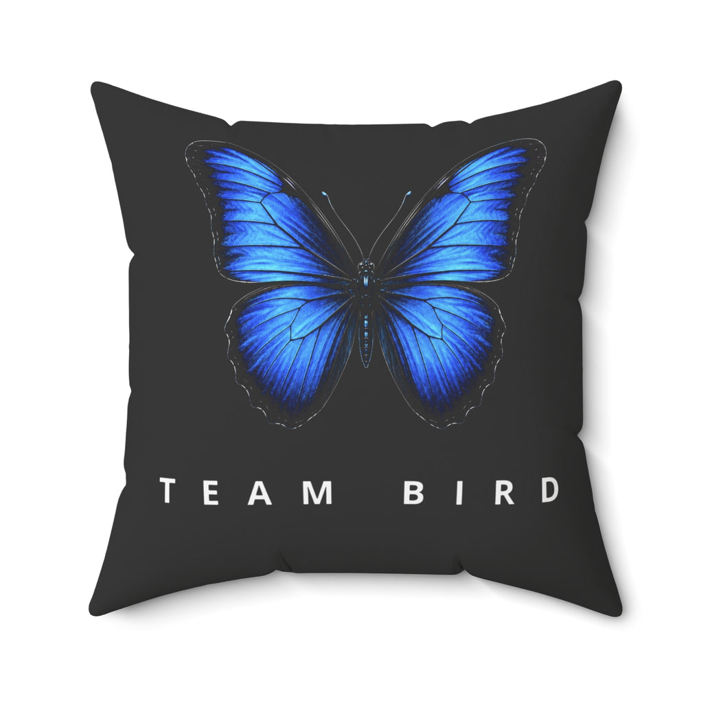 Blue Butterfly 'Team Bird' Throw Pillow — Decorative Polyester Accent Cushion