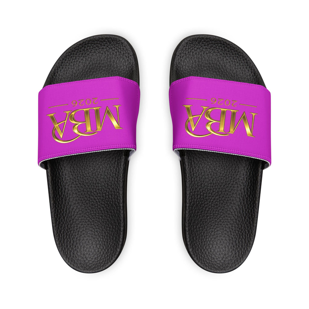 Slide Sandals — Purple 'MBA 2026' Removable‑Strap Pool Slides for Men