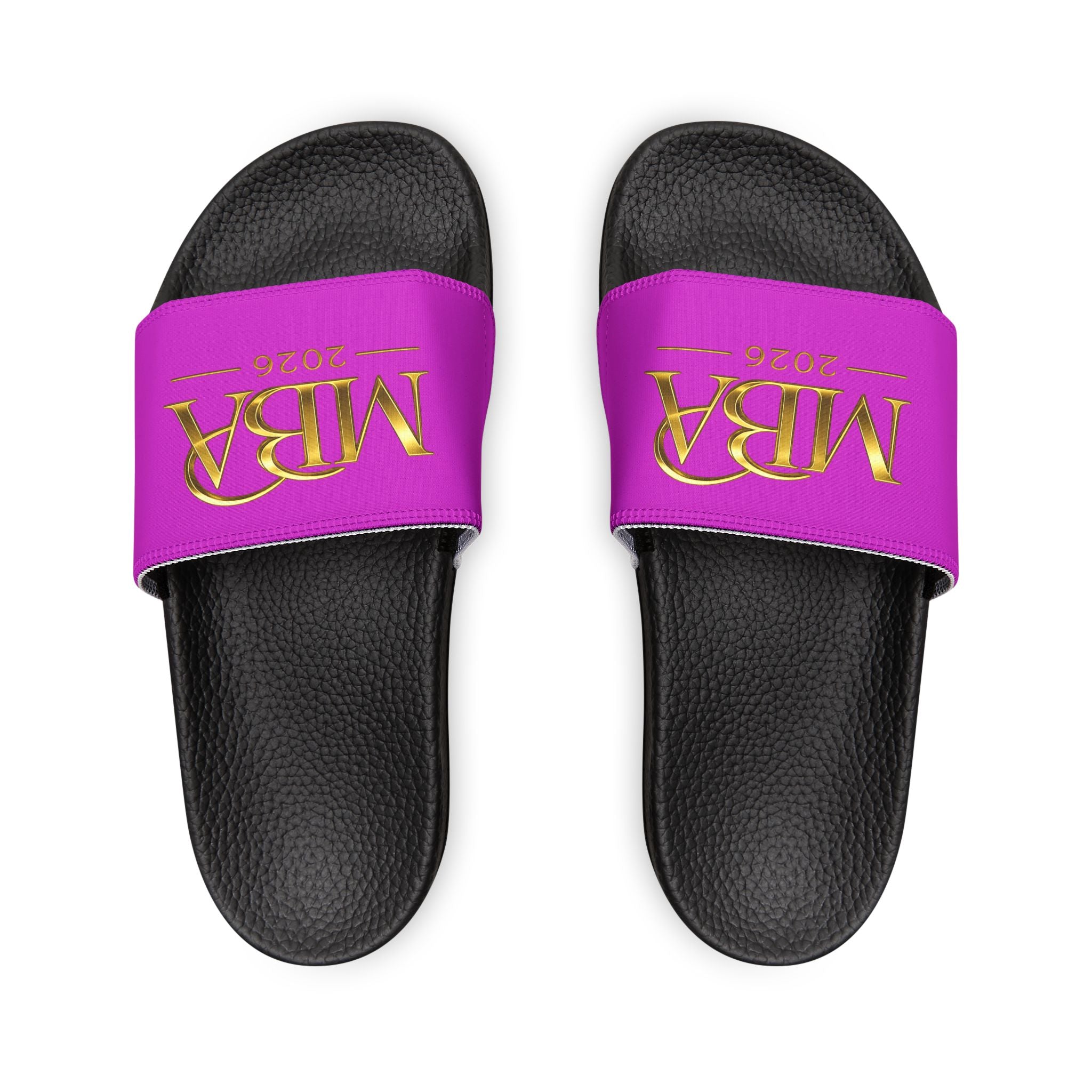 Slide Sandals — Purple 'MBA 2026' Removable‑Strap Pool Slides for Men
