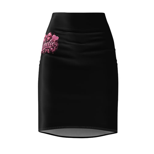 Black Pencil Skirt with Pink Floral 'Amelie' Embroidery – Women's Elegant Office Skirt