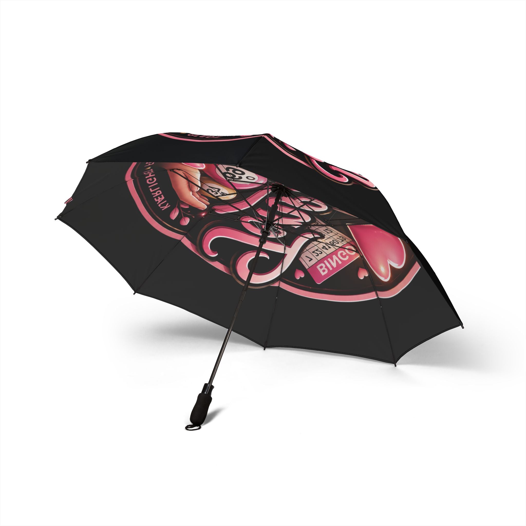 Bingo Lovers Foldable Umbrella — Pink Retro Bingo Heart Design