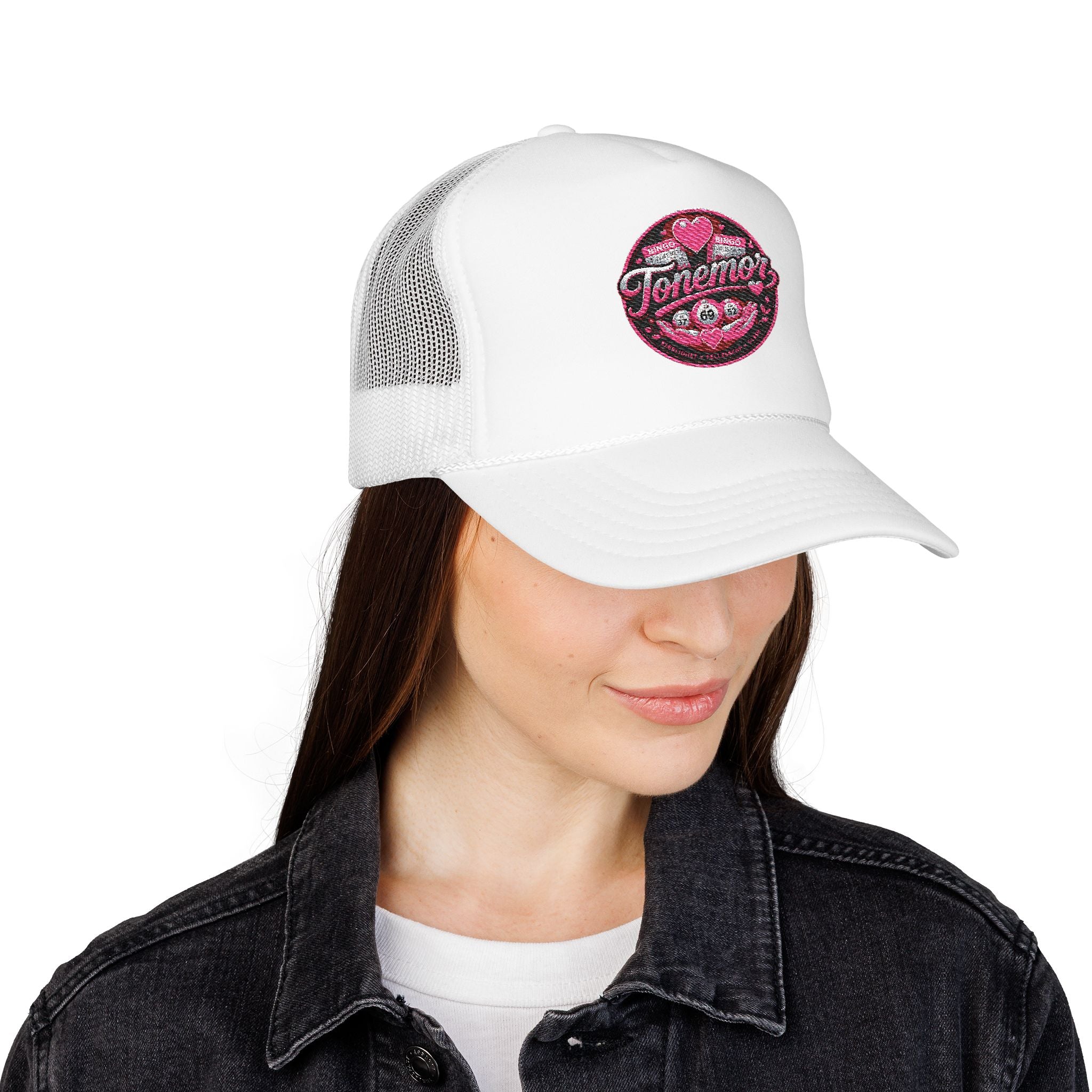 Foam Trucker Hat — Pink Glitter "Tenerme" Heart Patch Cap