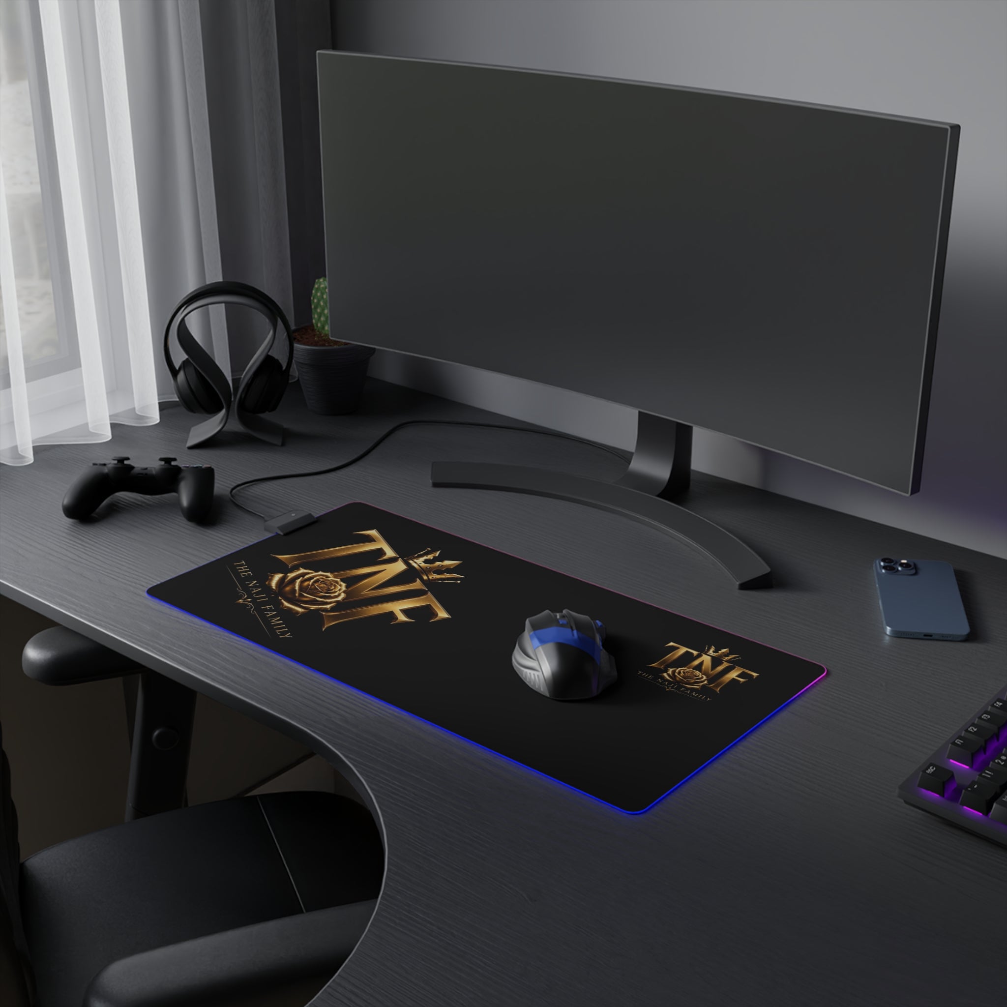 LED Gaming Mouse Pad — TNF The Naji Family Gold Crest RGB Desk Mat