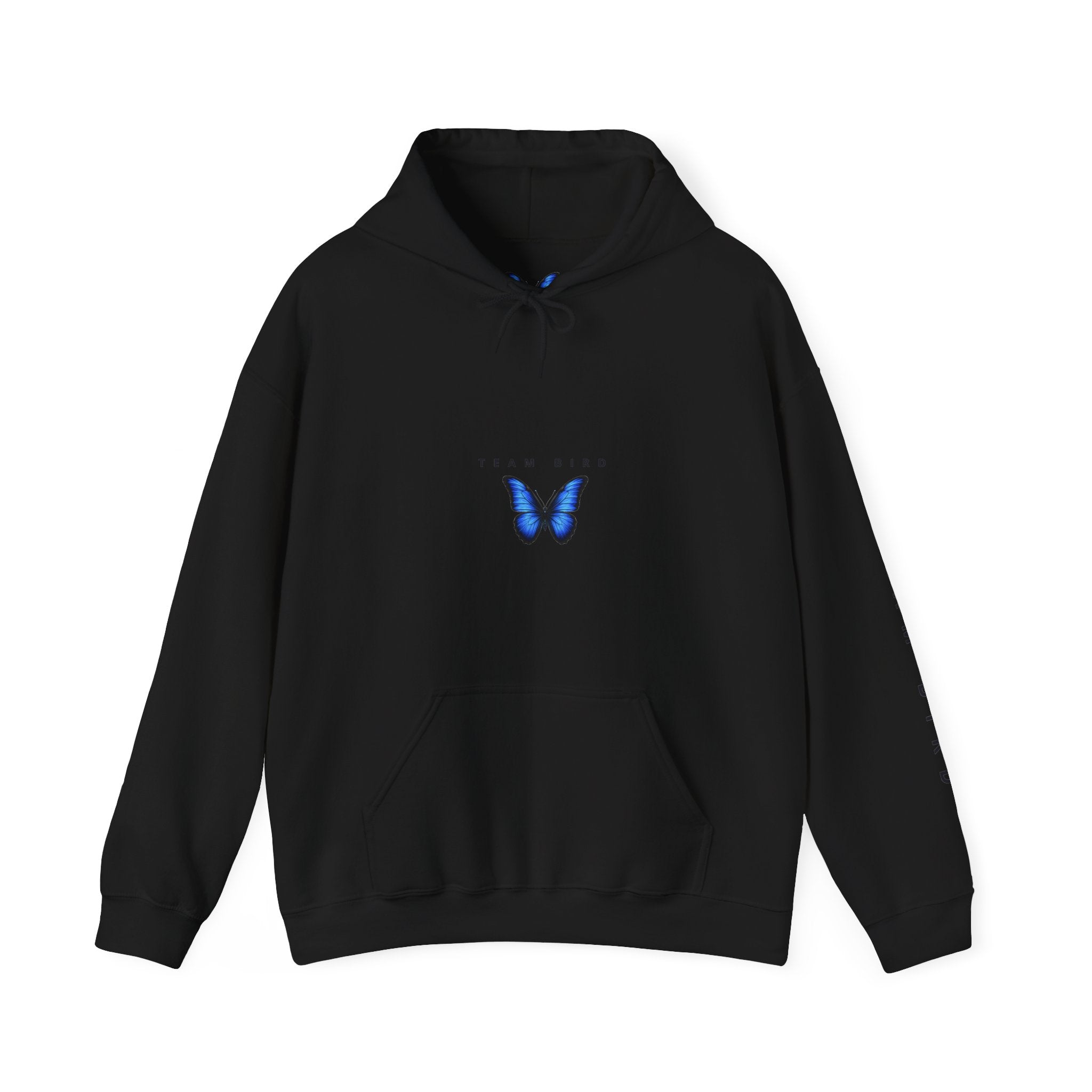 Butterfly Hoodie — "Team Bird" Blue Butterfly Graphic Hooded Sweatshirt