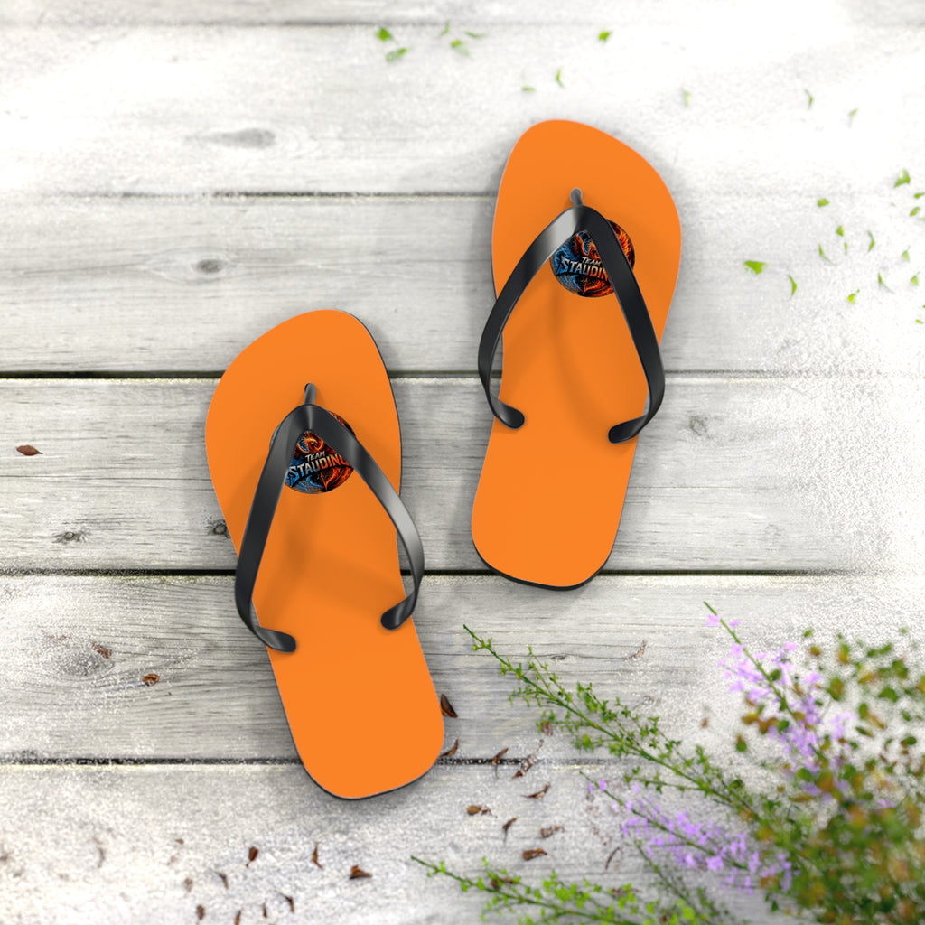 Orange Flip Flops with Small Tribal Sun Accent – Summer Beach Sandals