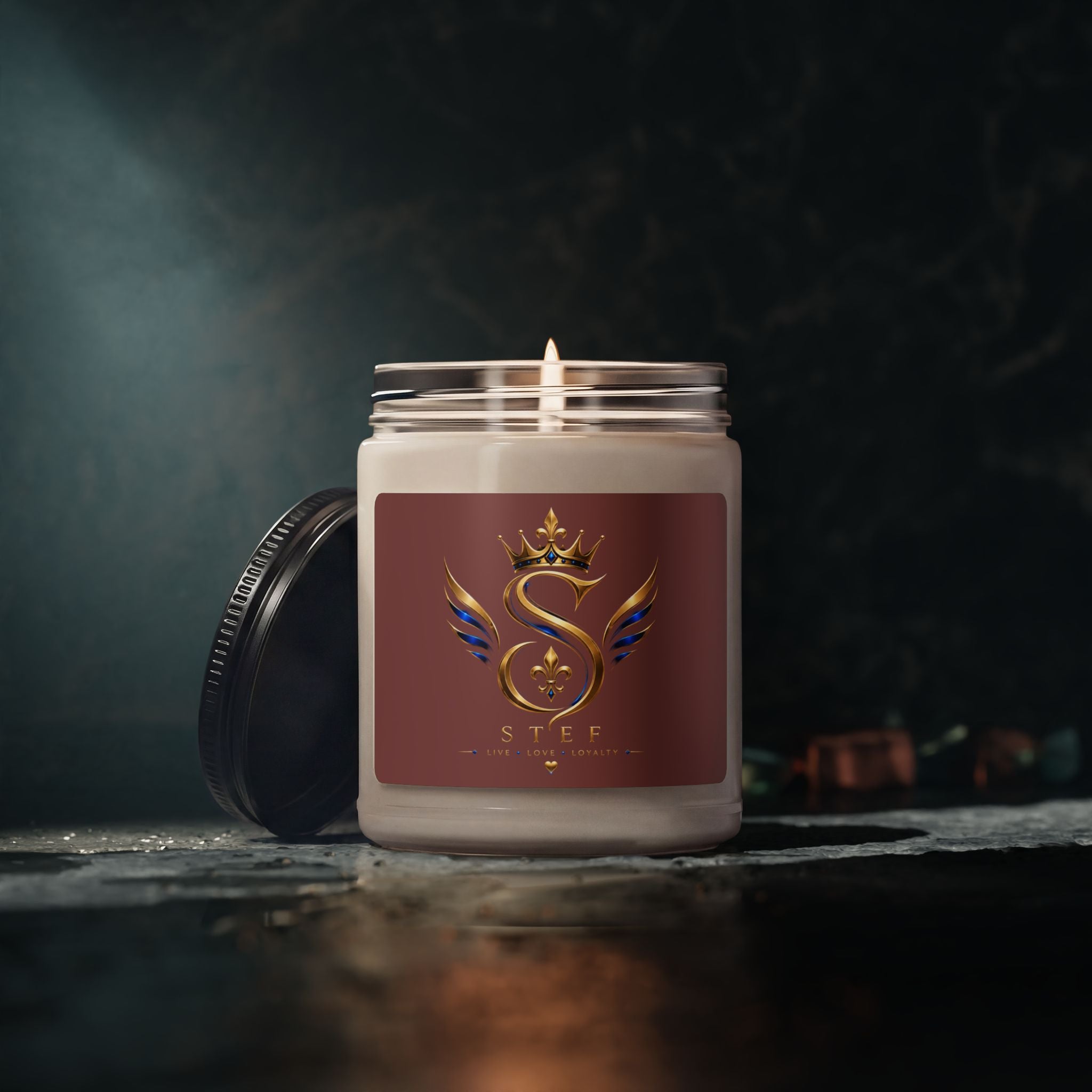 Luxury Scented Soy Candle 9oz — 'STEE' Gold Crest Aromatherapy Jar