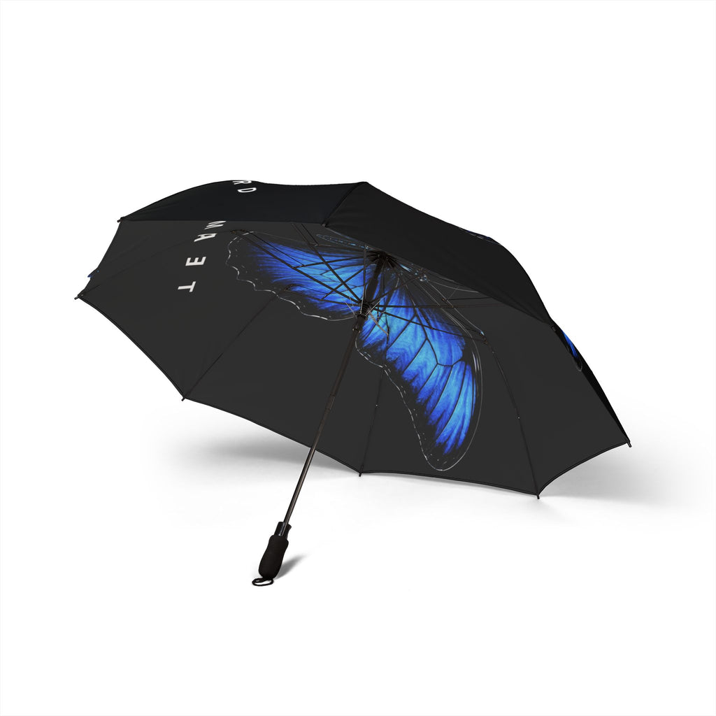Blue Butterfly Foldable Umbrella — Semi-Automatic Compact Rain Umbrella
