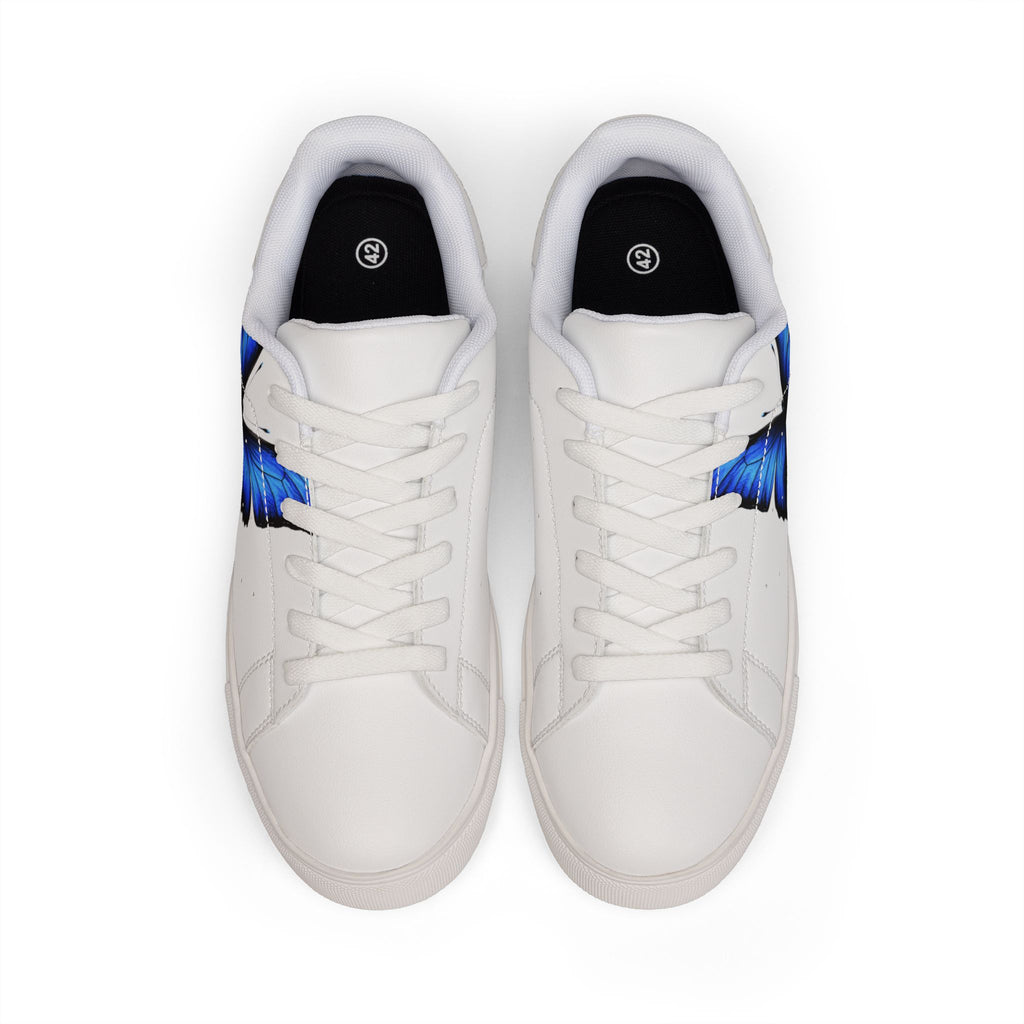 Women's Leather Sneakers — Blue Butterfly Low-Top Fashion Sneakers
