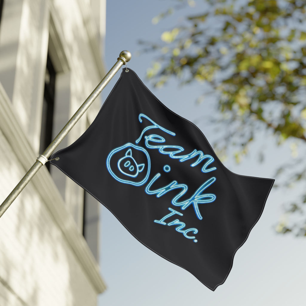 Team Oink Inc. Double-Sided Flag — Neon Script Pig Logo