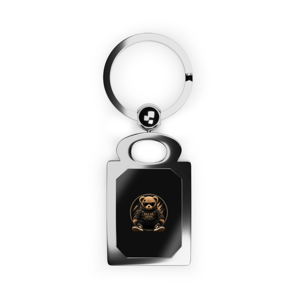 Metal Rectangle Photo Keyring — Personalized Photo Insert Keychain (Teddy Bear Design)
