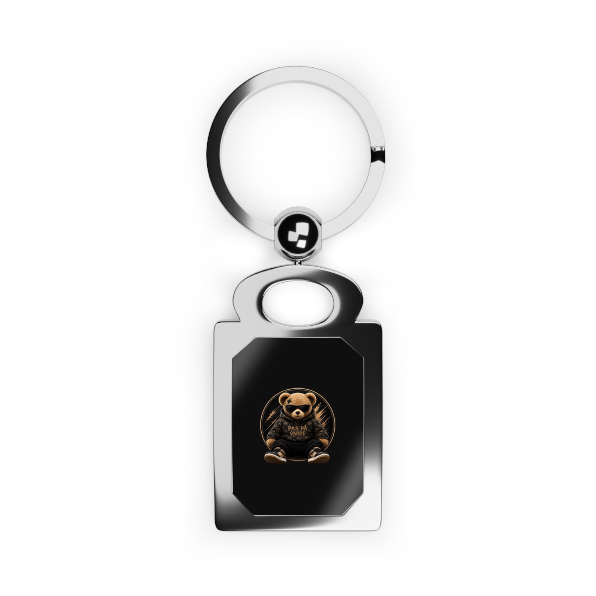 Metal Rectangle Photo Keyring — Personalized Photo Insert Keychain (Teddy Bear Design)