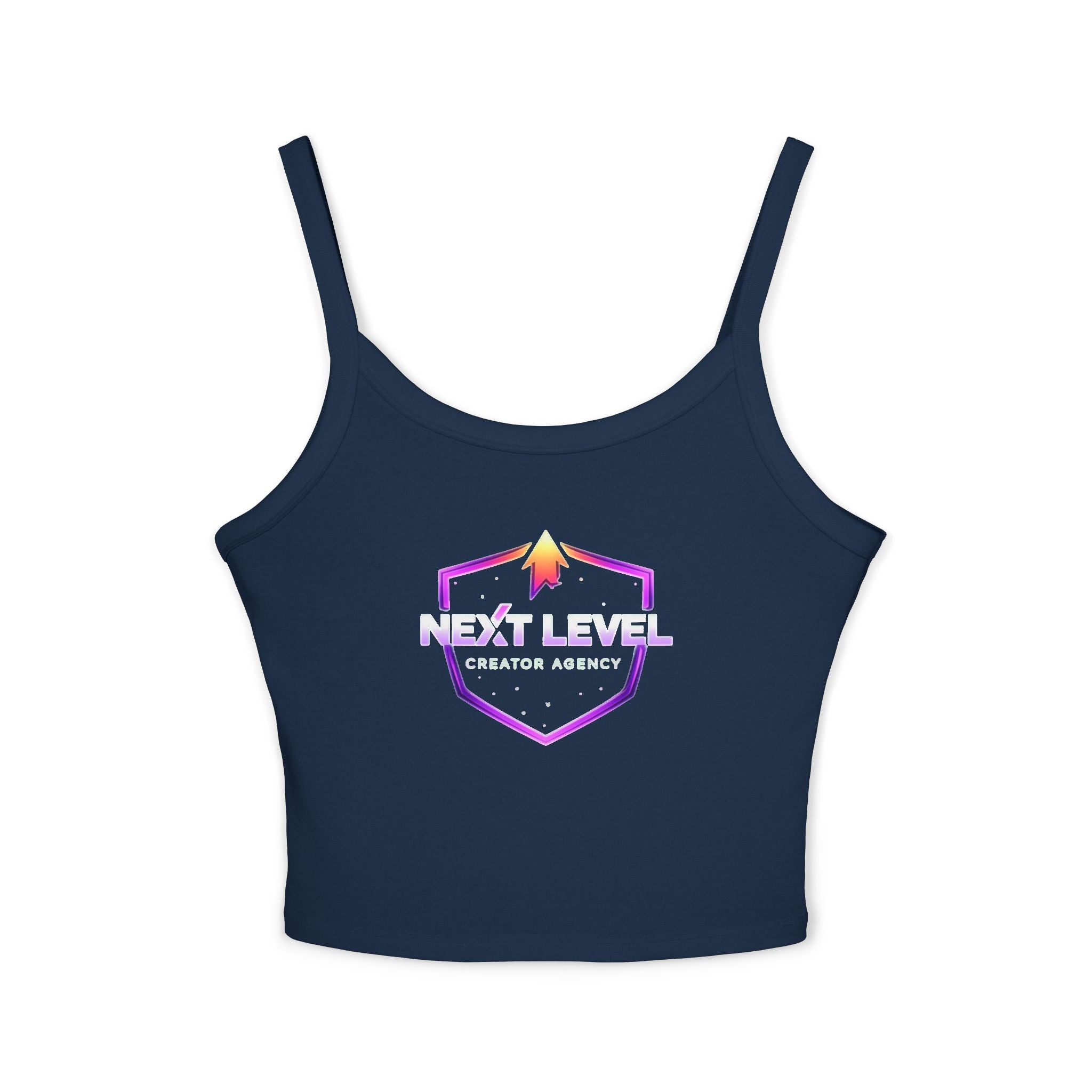 Spaghetti Tank Top — "NLC" Gold Crown Playing Card Logo Crop
