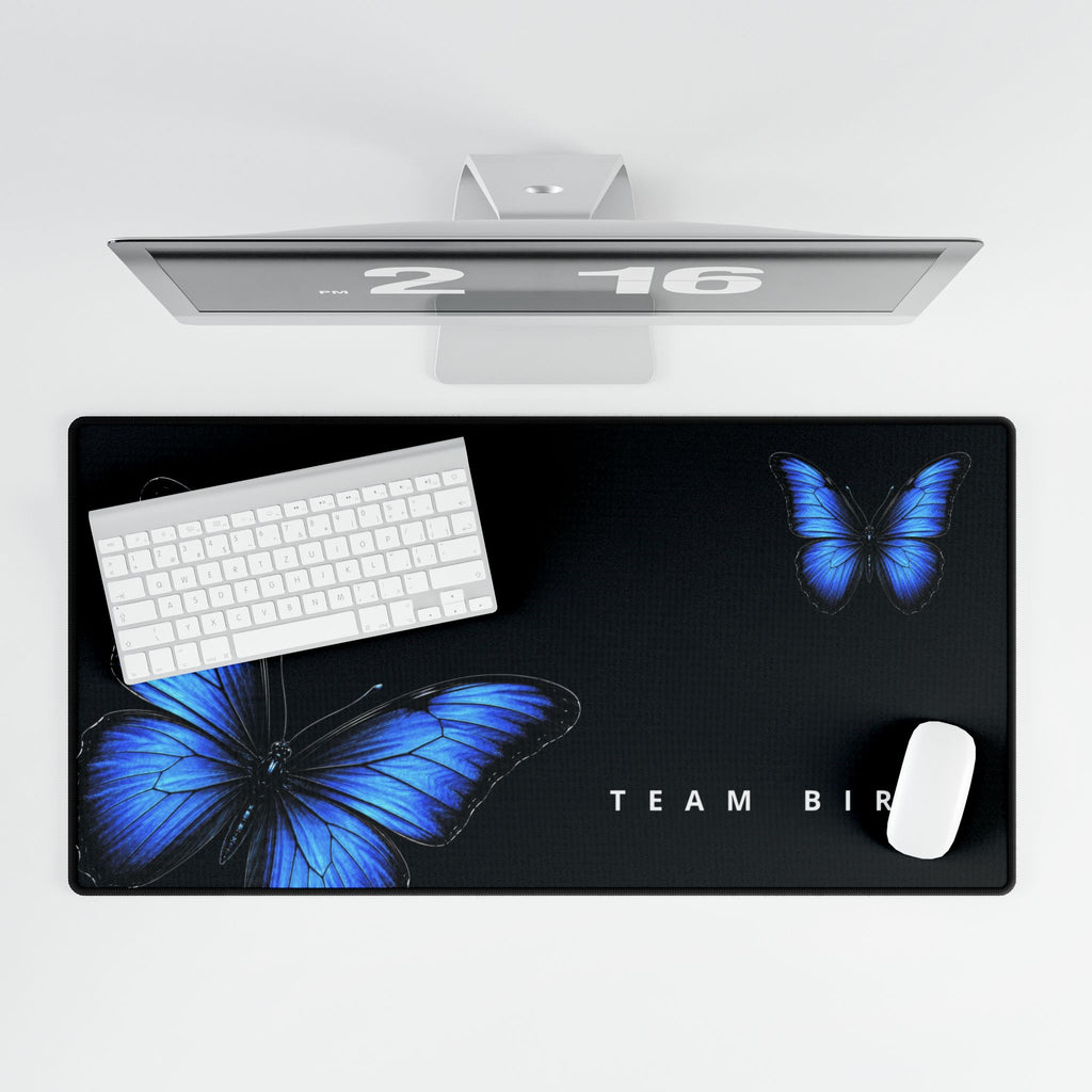 Blue Butterfly Desk Mat — 'TEAM BIRD' Gaming & Office Mousepad