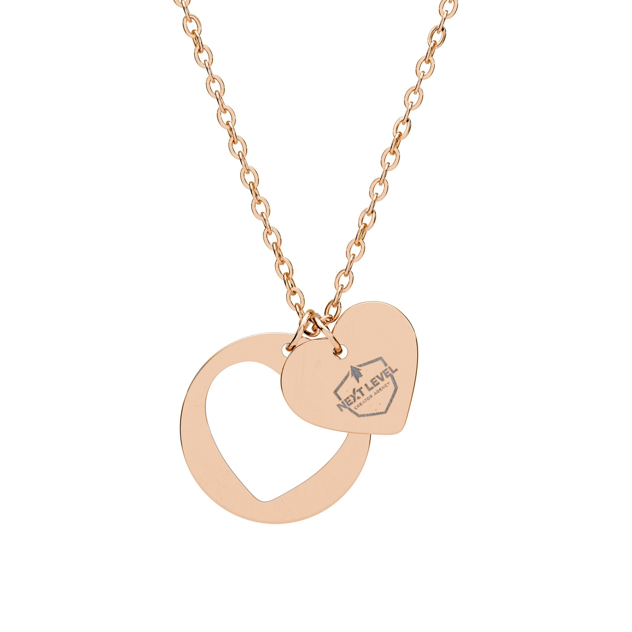 NLC Heart Cutout Necklace — Personalized Double Pendant in Silver or Rose Gold