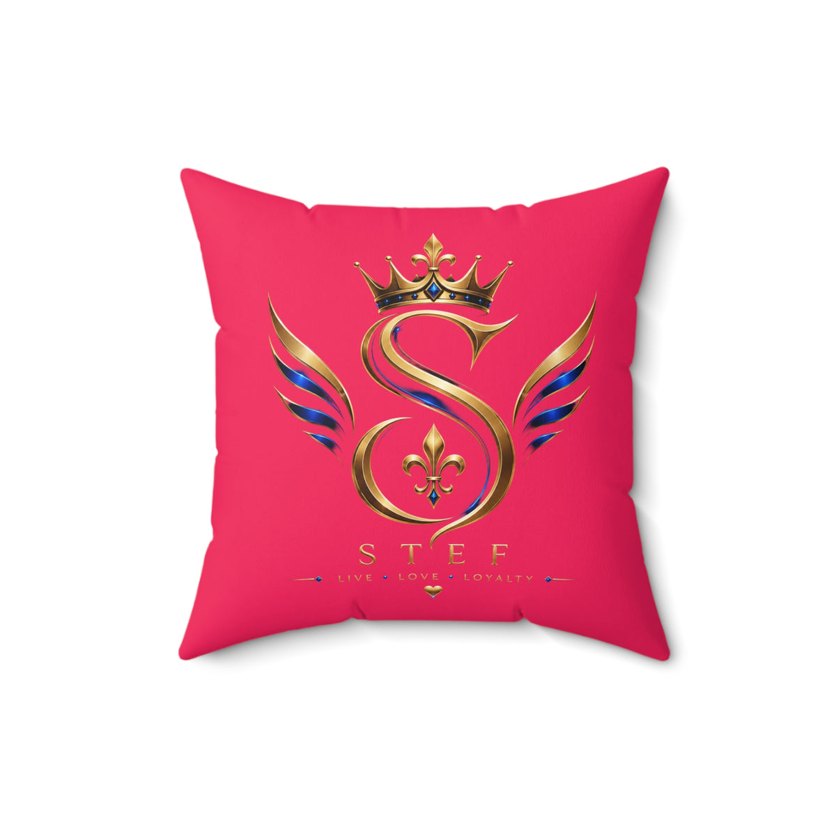 Monogram Crown Pillow — Personalized 'STEF' Gold Emblem Accent Cushion