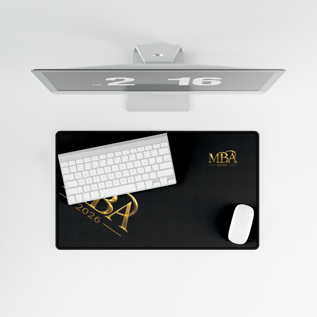 MBA 2026 Gold Logo Desk Mat — Luxury Black Extended Desk Pad for Graduates & Professionals