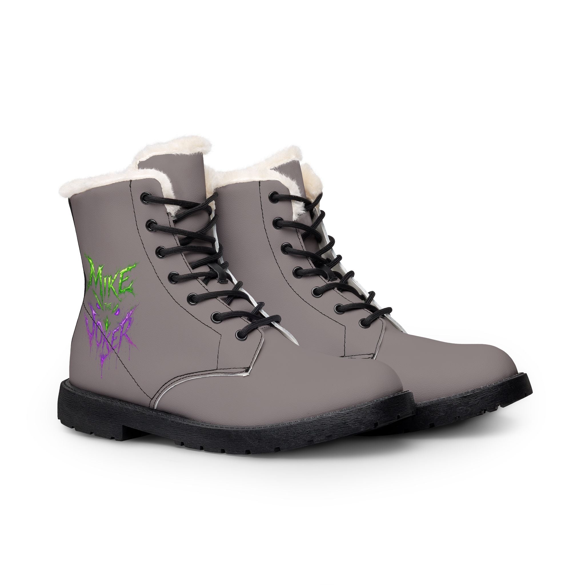 Fur-Lined Leather Boots — 'Mike & Joker' Graffiti Ankle Boots for Women