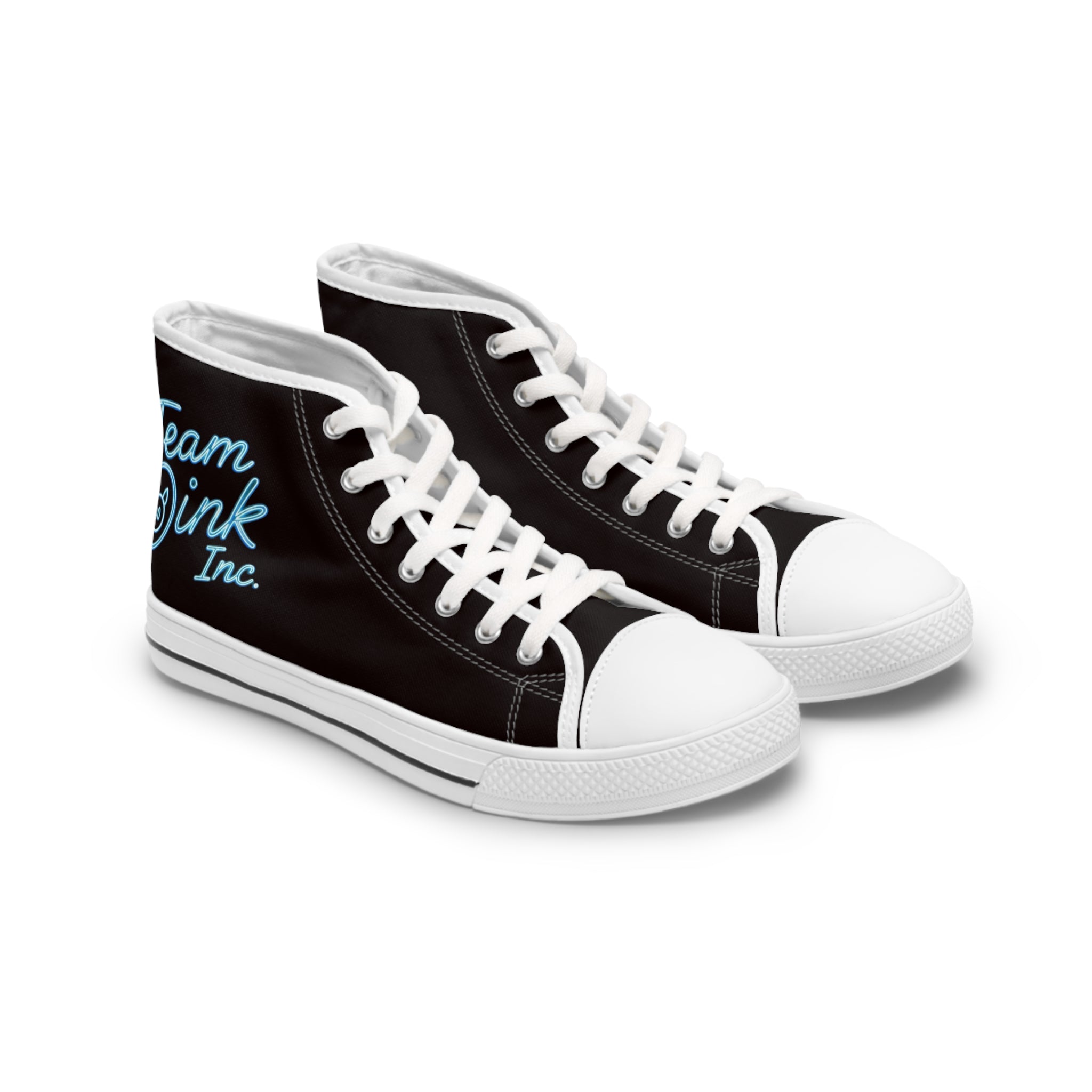 Women's High Top Sneakers — Retro Black Canvas with 'Team Pink Inc.' Script