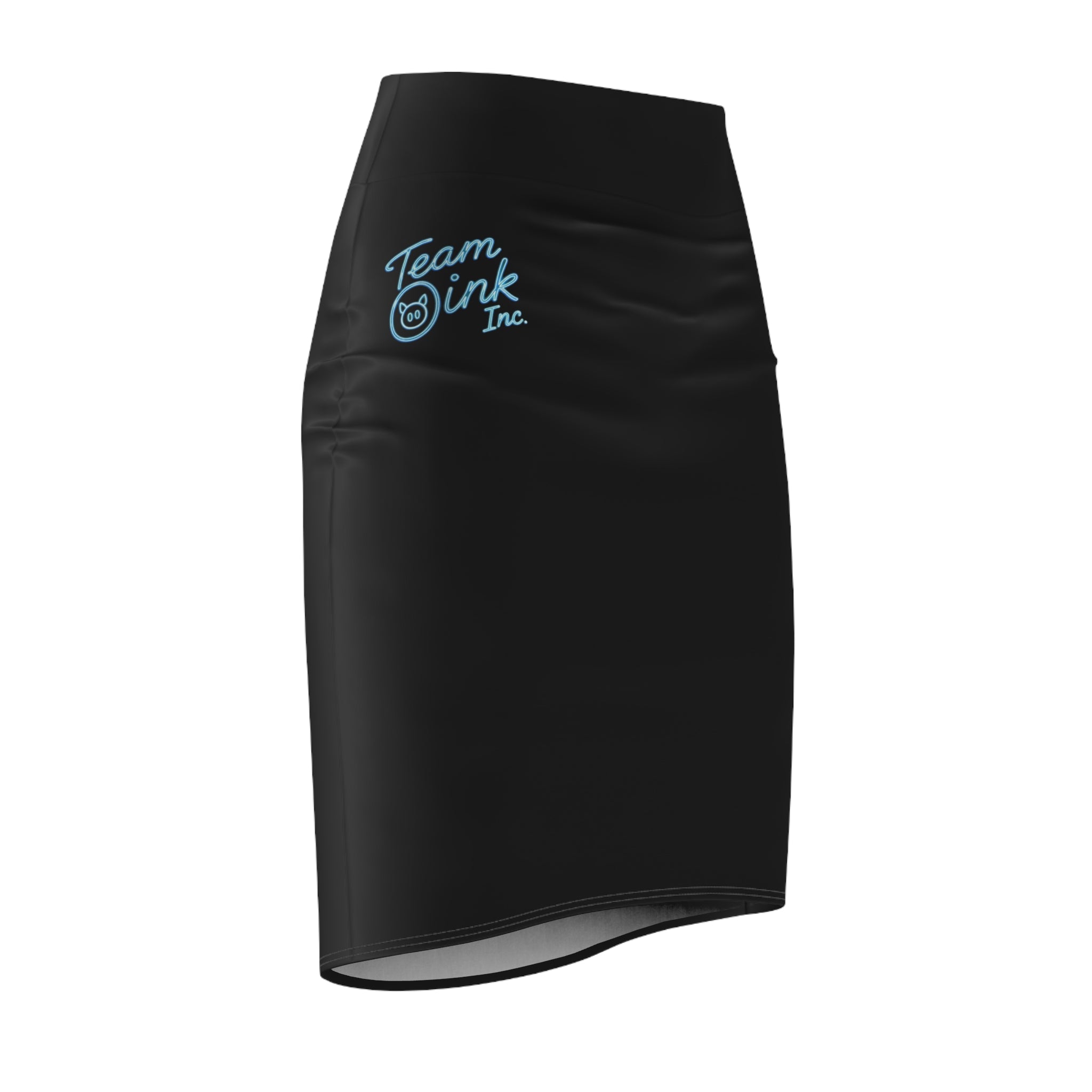 Black Pencil Skirt with Subtle Blue Script Accent - Women's Sleek Office & Evening Wear