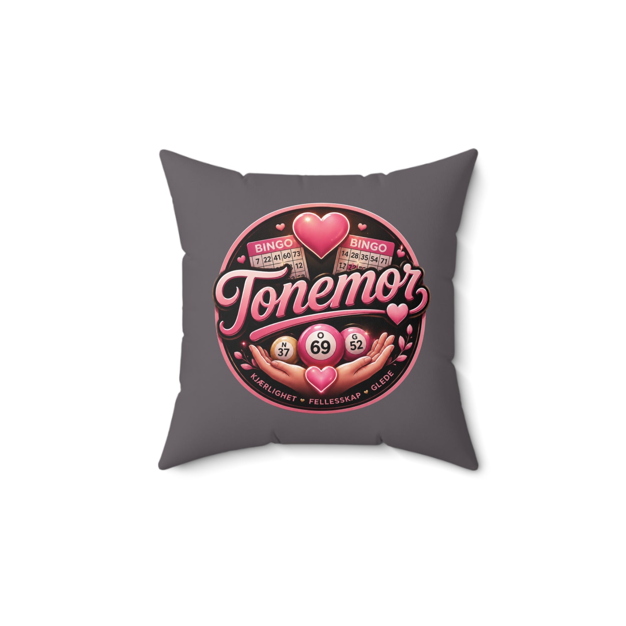 Bingo Tonemor Decorative Square Pillow — Retro Pink Heart Bingo Ball Cushion