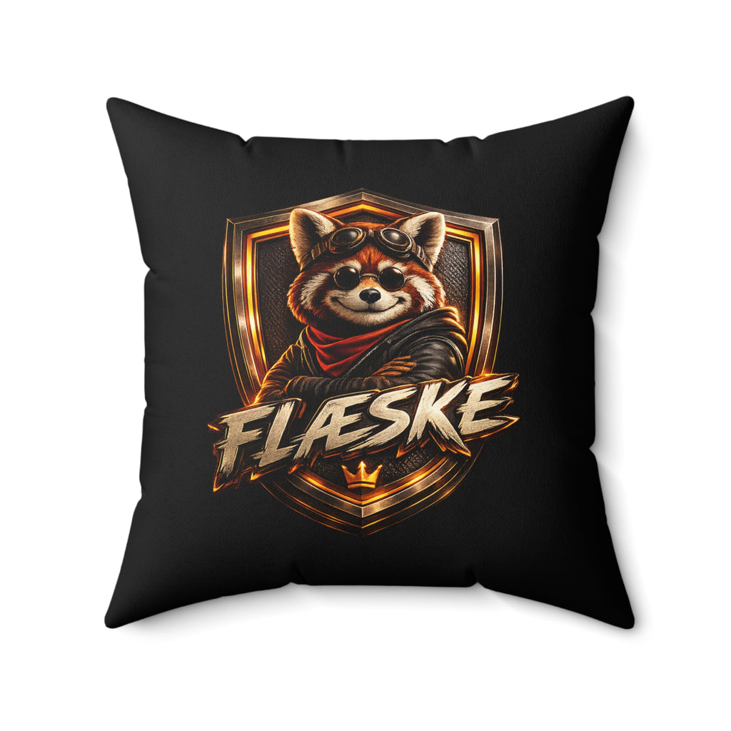 Red Panda Crest Throw Pillow — 'FLÆSKE' Gaming Emblem Accent Pillow