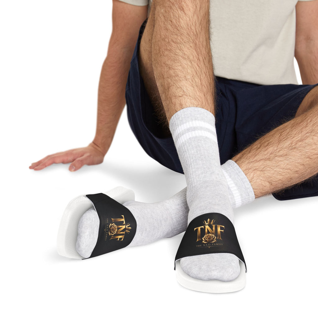 Slide Sandals — Black Gold Logo Removable-Strap Slides