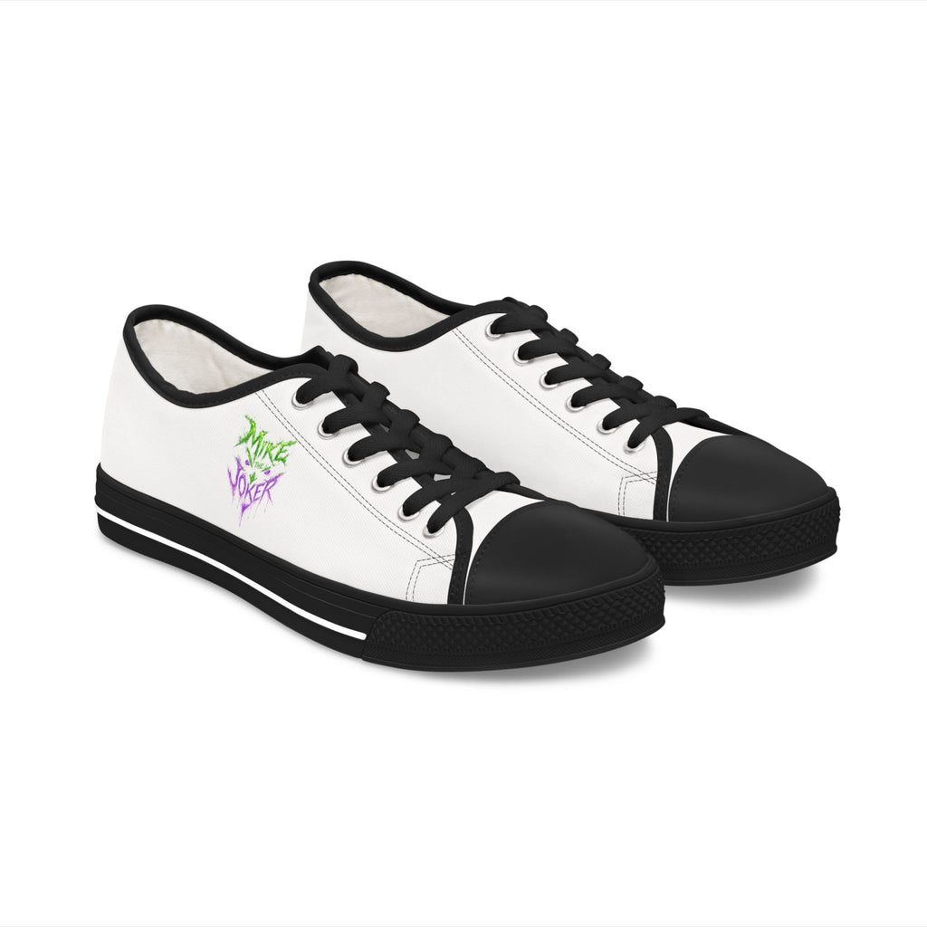 Floral Vibes Low Top Sneakers – Women's White Canvas Shoes with Purple Blossom Accent