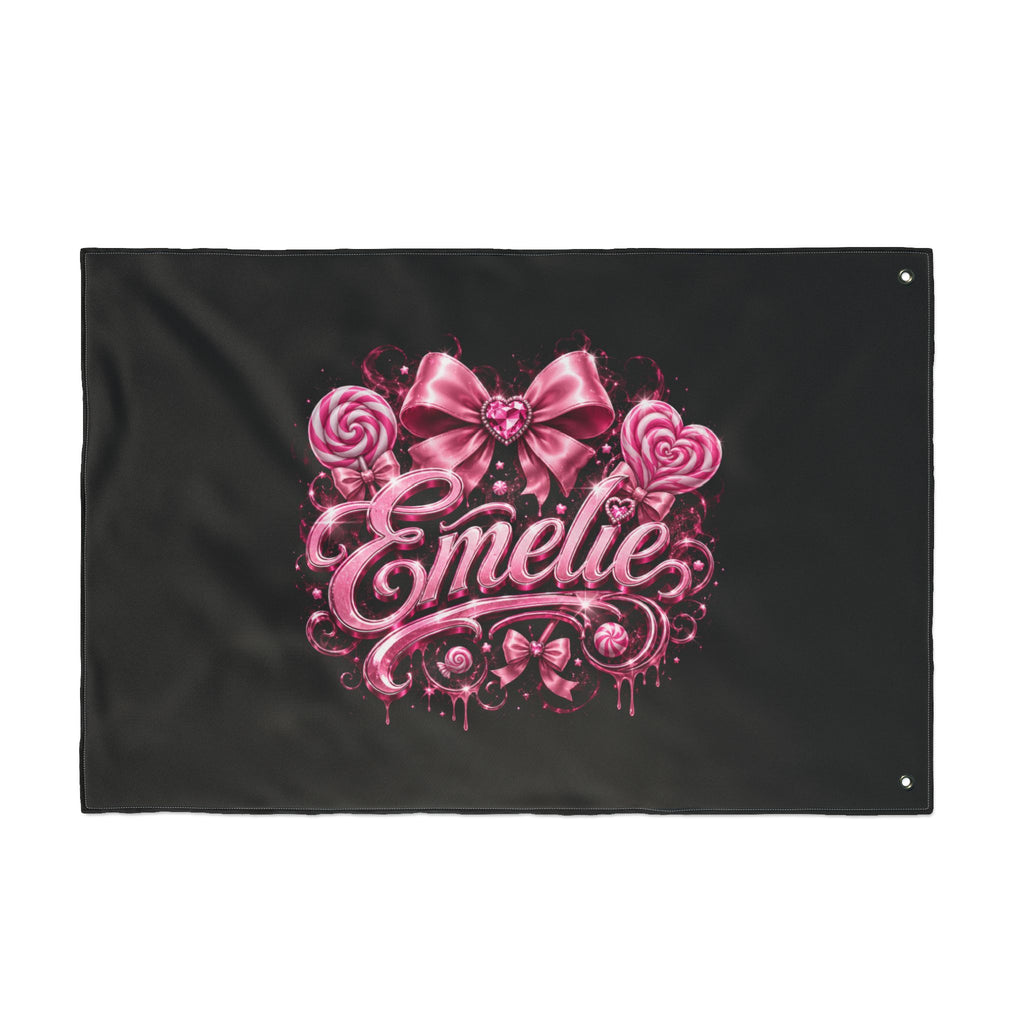 Personalized Pink Candy Name Flag — 'Emelie' Double-Sided Decorative Banner