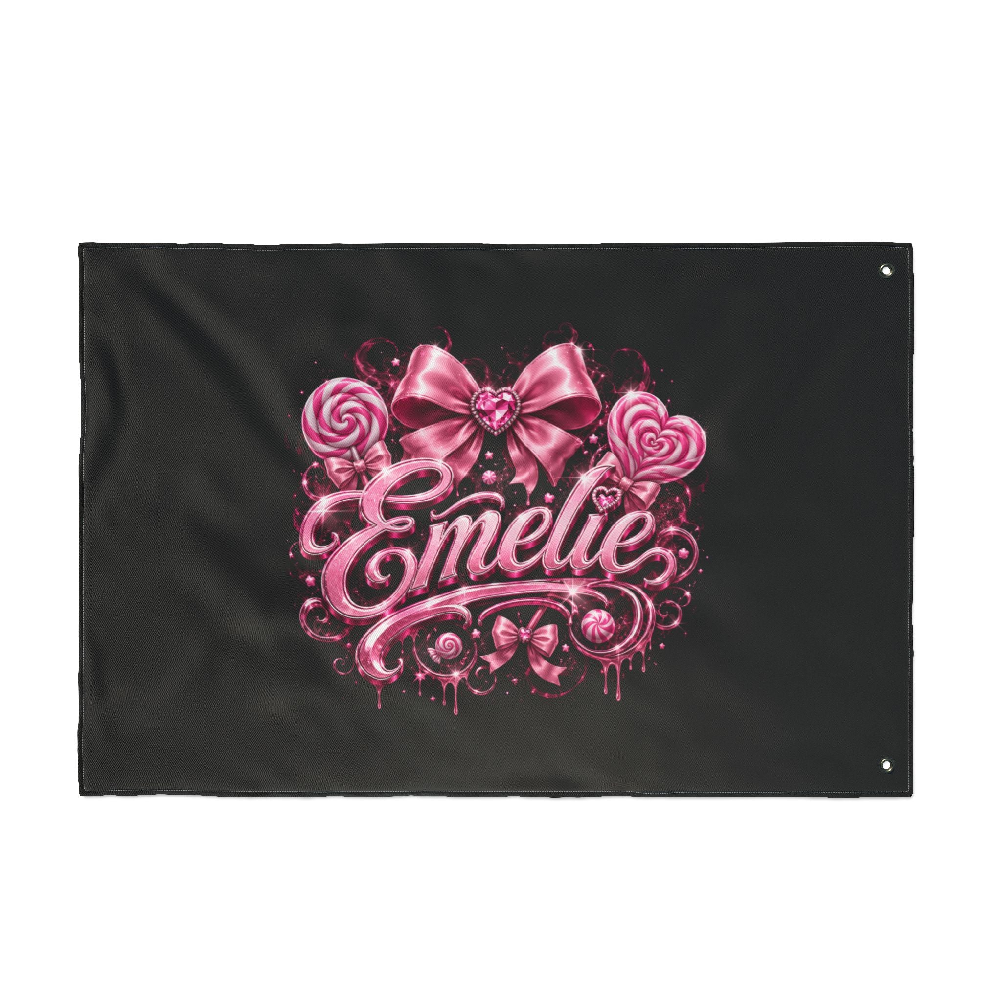 Personalized Pink Candy Name Flag — 'Emelie' Double-Sided Decorative Banner