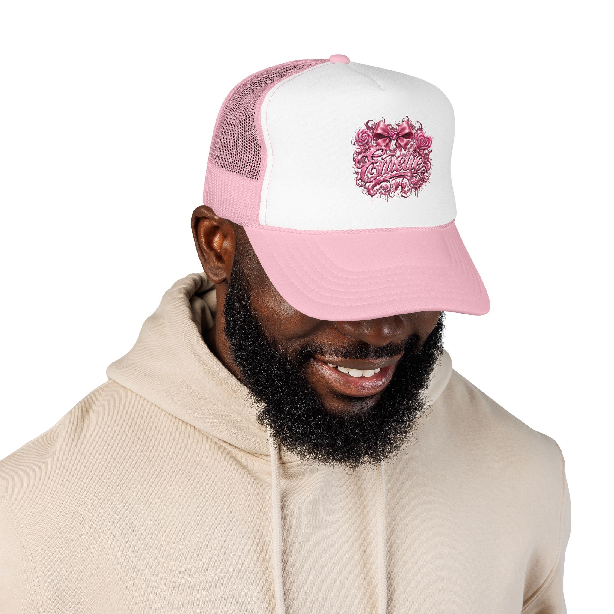 Trucker Hat — Pink Floral 'Enele' Bow Logo
