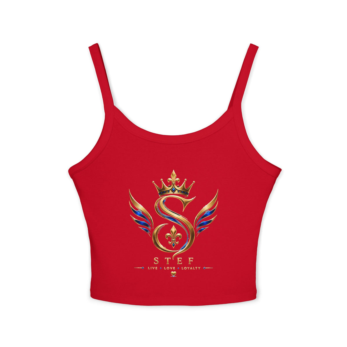 Crowned S Monogram Crop Tank Top — Gold & Blue Regal Spaghetti-Strap