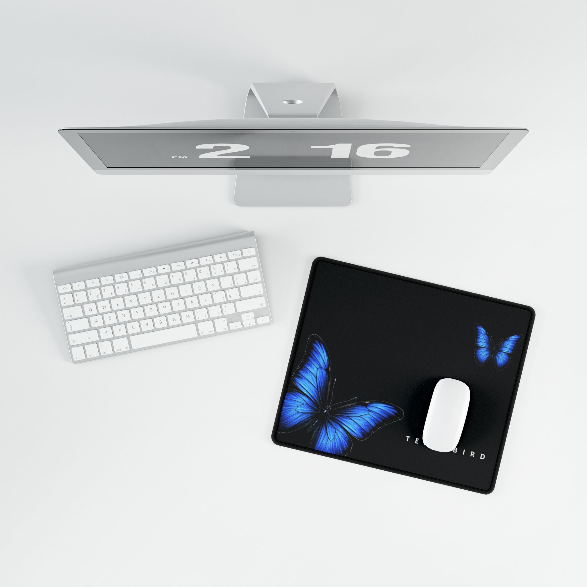 Blue Butterfly Desk Mat — 'TEAM BIRD' Gaming & Office Mousepad