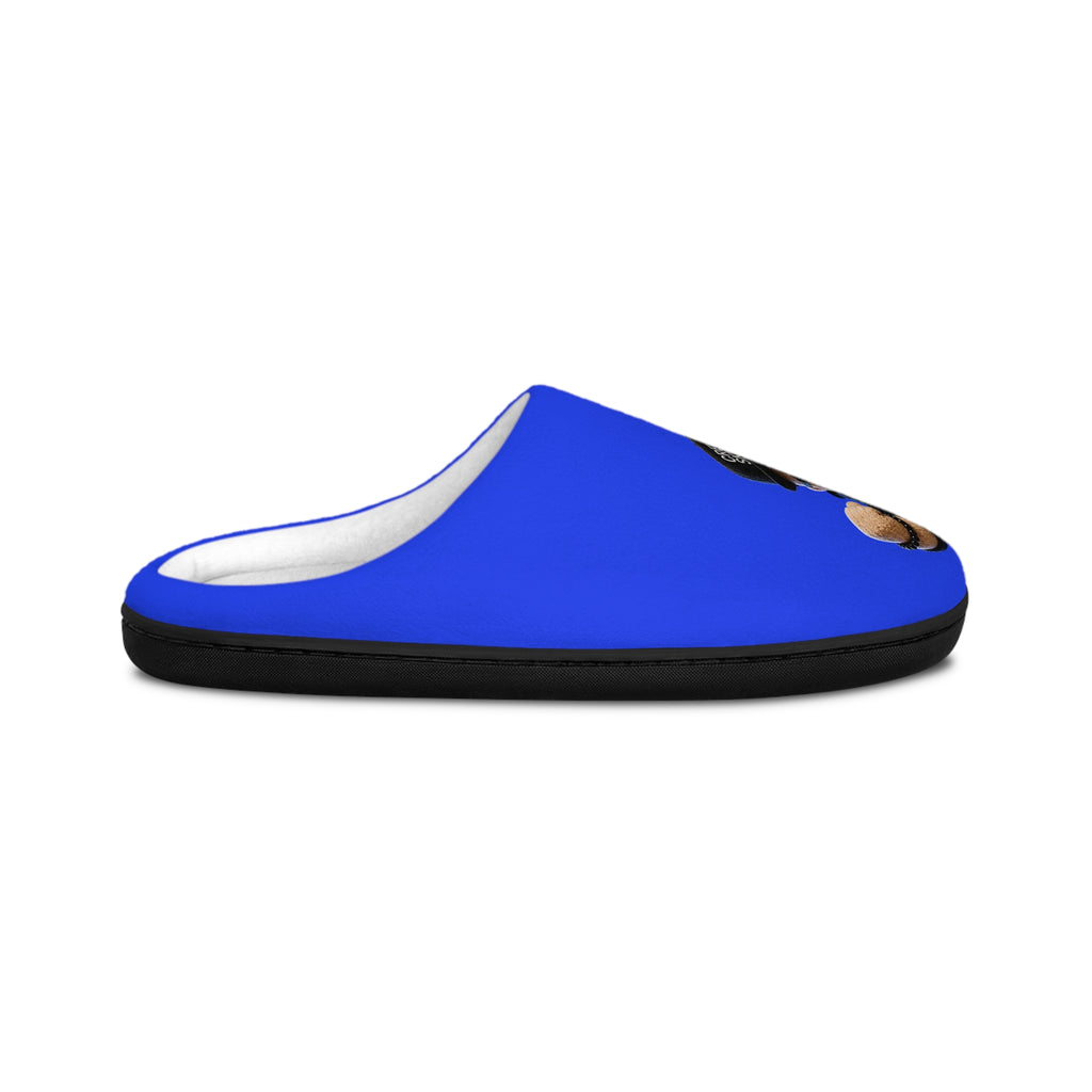 Blue Cozy Slippers with Cute Bear Graphic — Women's Indoor House Shoes