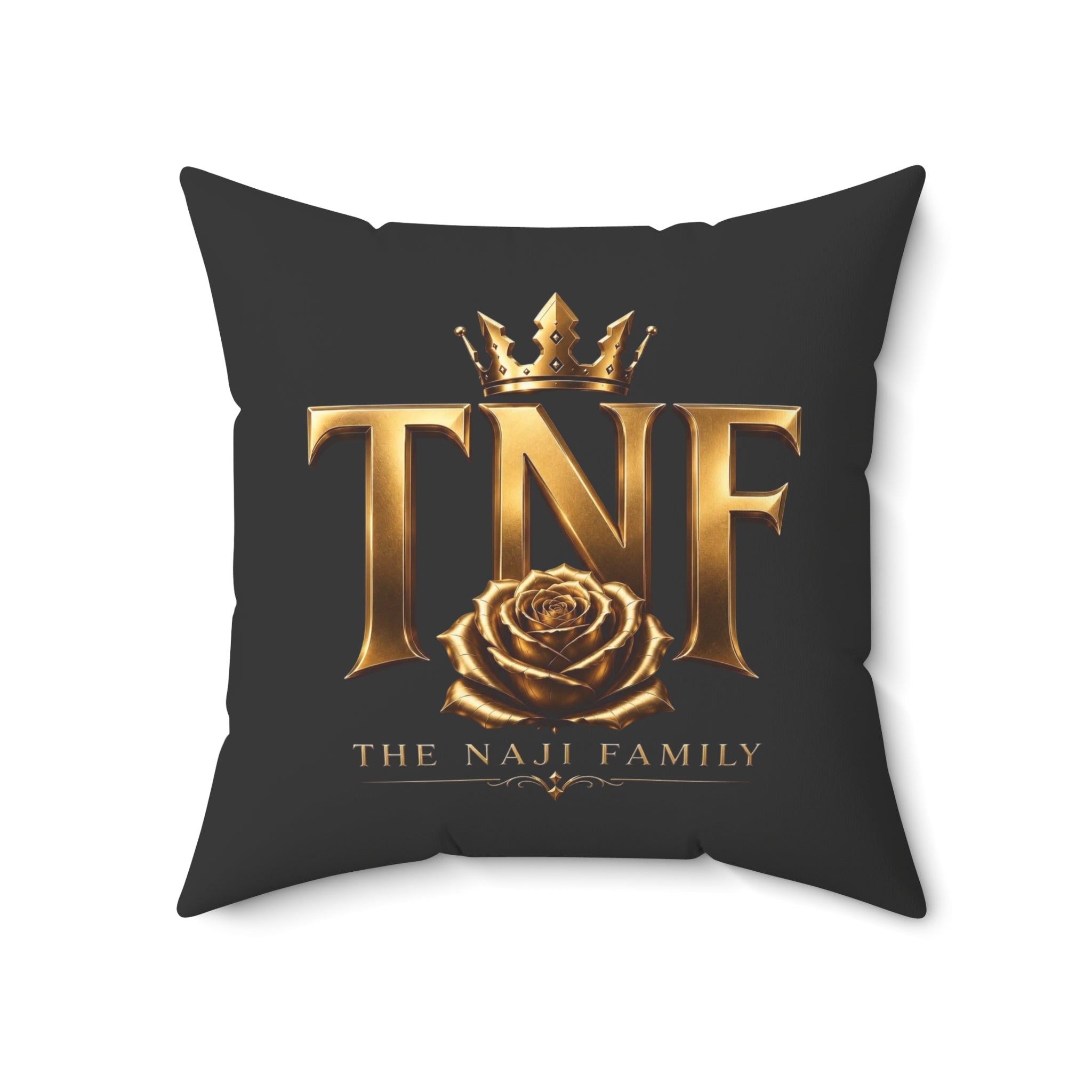 TNF The Naji Family Gold Logo Pillow — Decorative Square Throw Pillow
