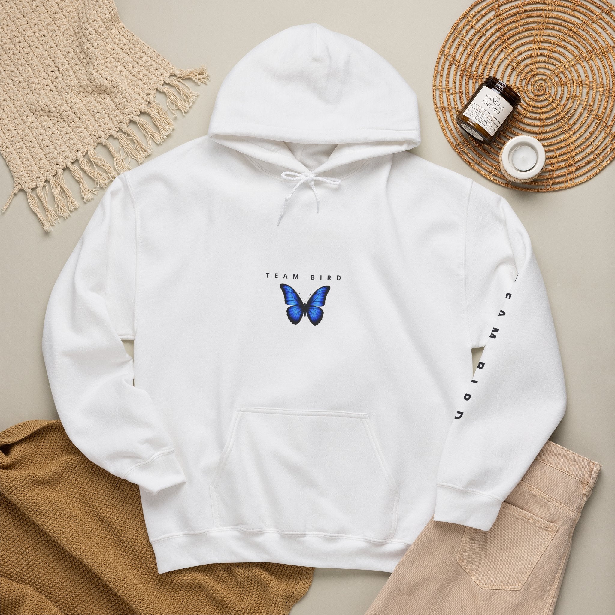 Butterfly Hoodie — "Team Bird" Blue Butterfly Graphic Hooded Sweatshirt