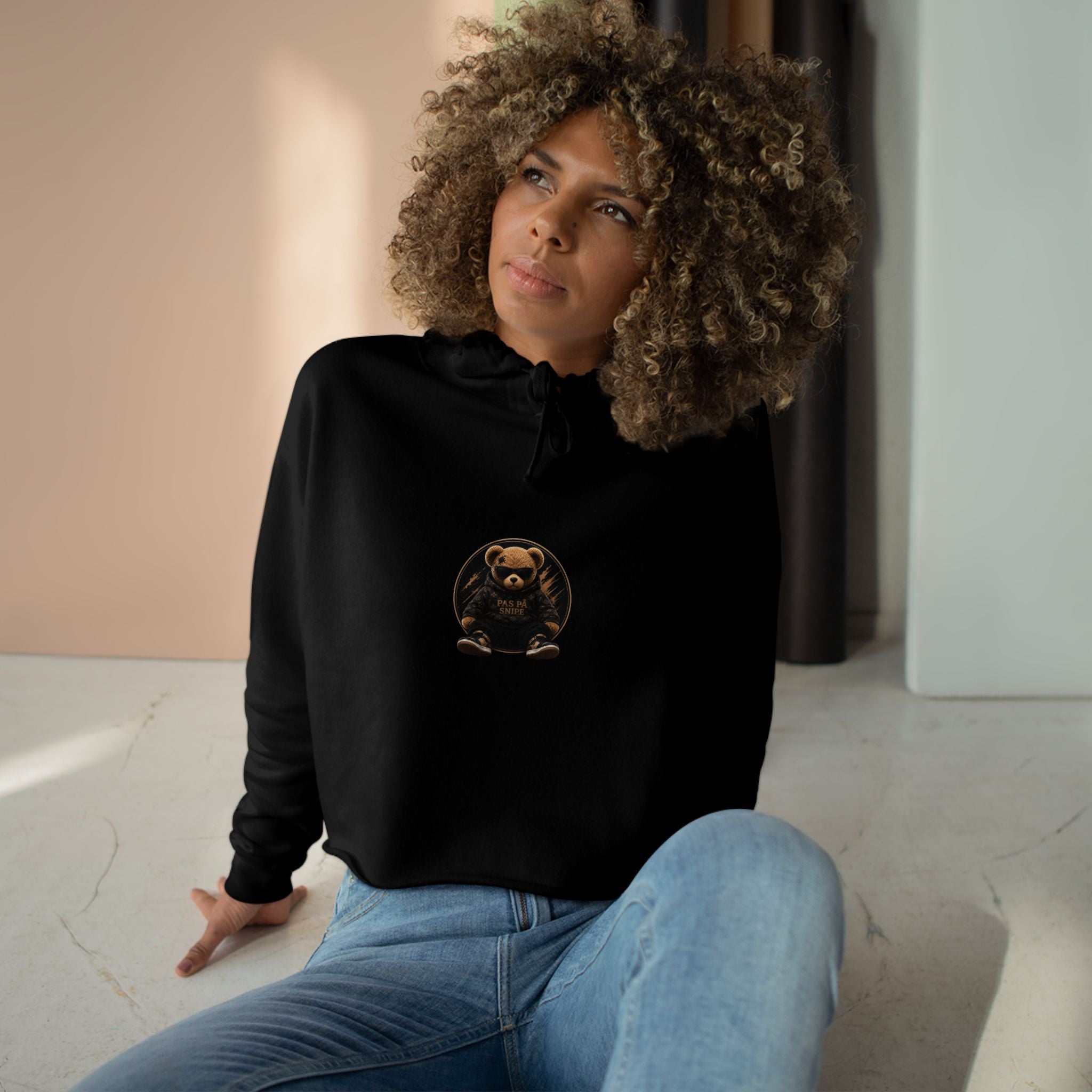Teddy Bear Crop Hoodie — 'Kiss Me I'm Yours' Cute Graphic Cropped Hoodie
