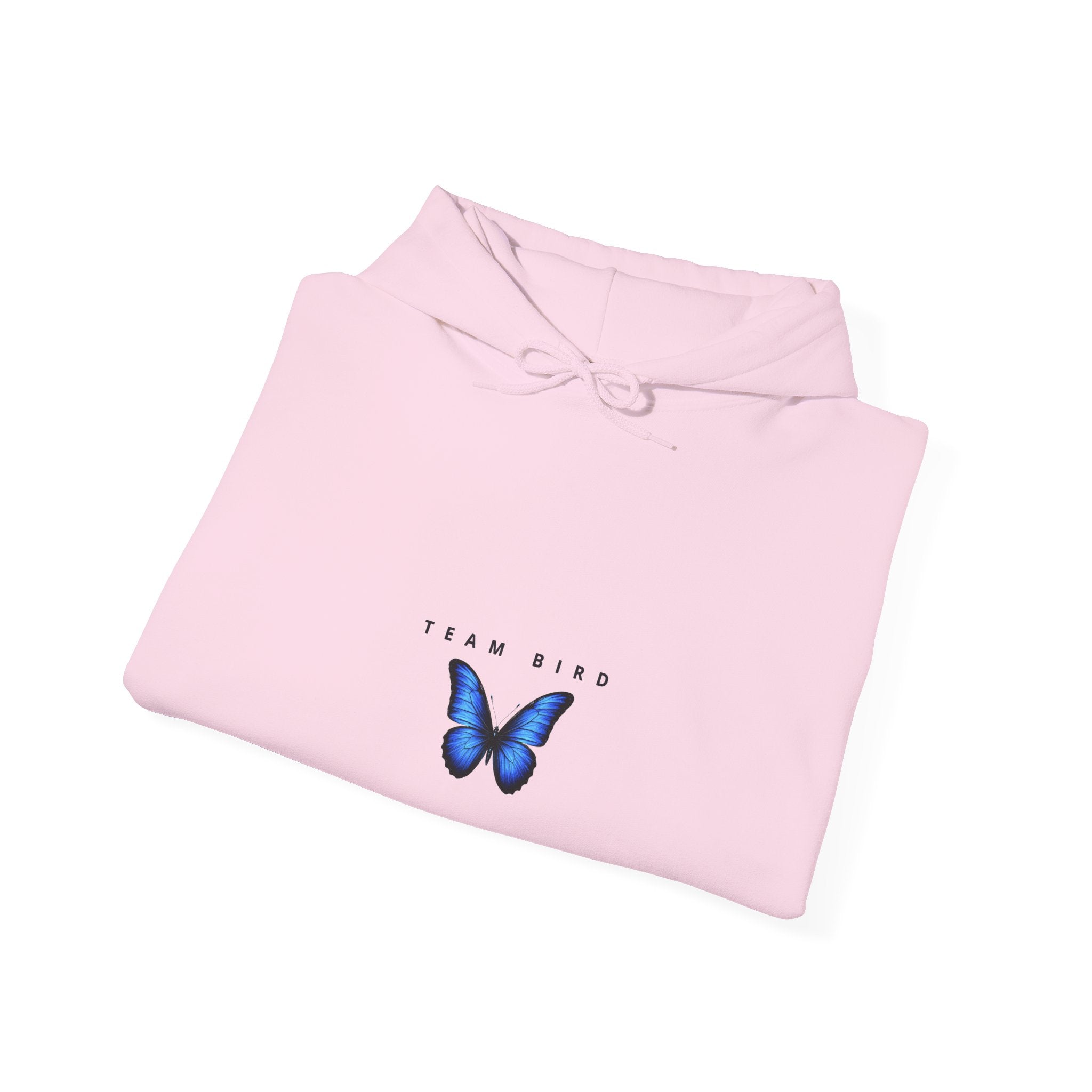 Butterfly Hoodie — "Team Bird" Blue Butterfly Graphic Hooded Sweatshirt