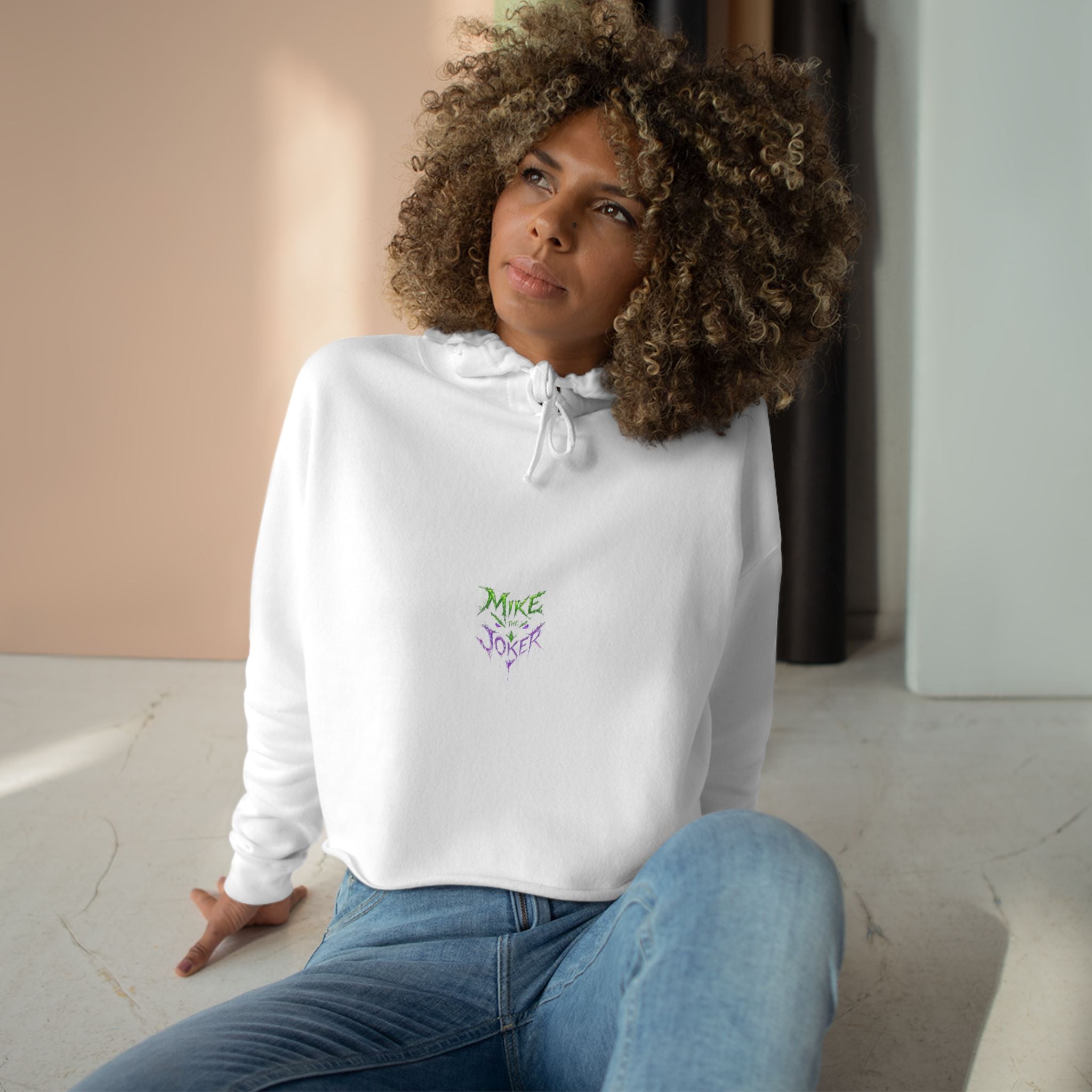 Crop Hoodie — 'Mixe Joker' Minimal Front / Bold Back Graphic Cropped Hoodie
