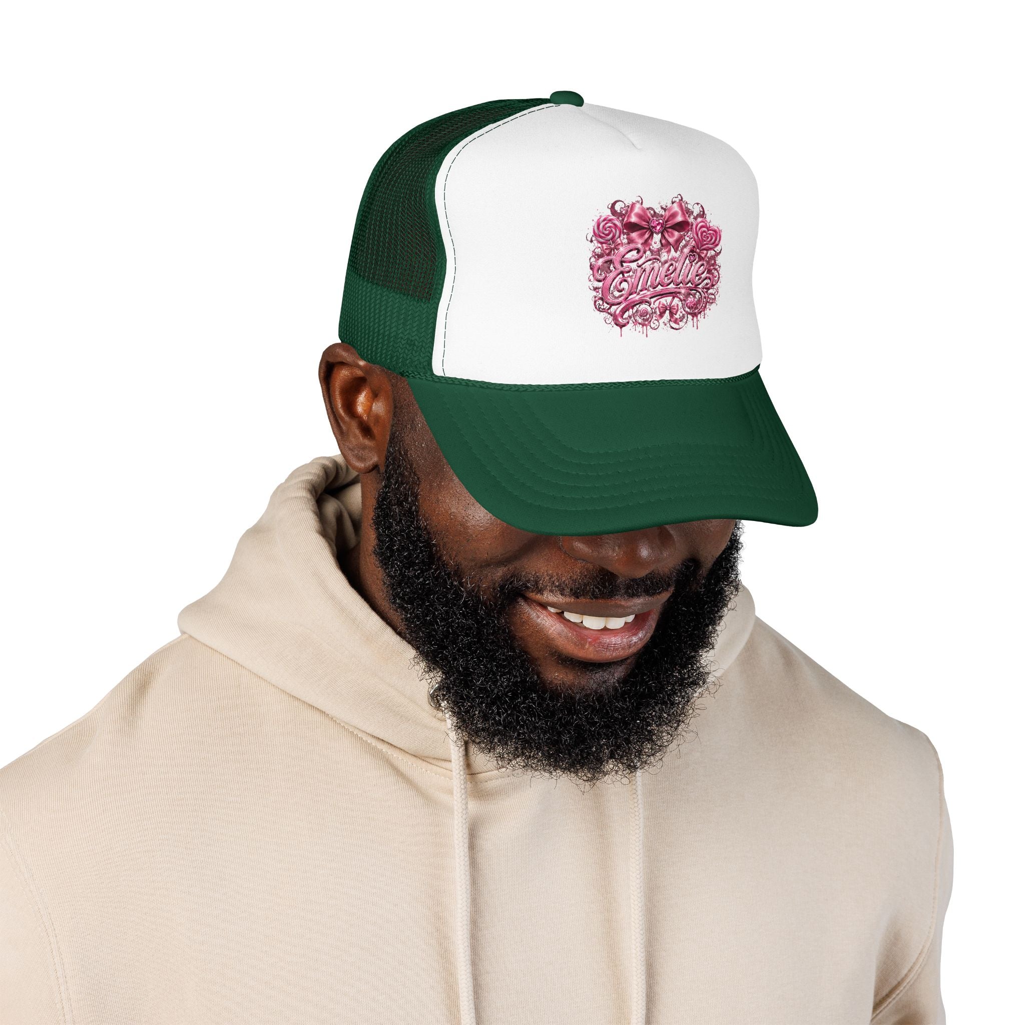 Trucker Hat — Pink Floral 'Enele' Bow Logo
