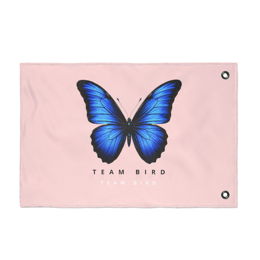 Double-Sided Flag — Pink Blue Butterfly "Team Bird" Garden Banner