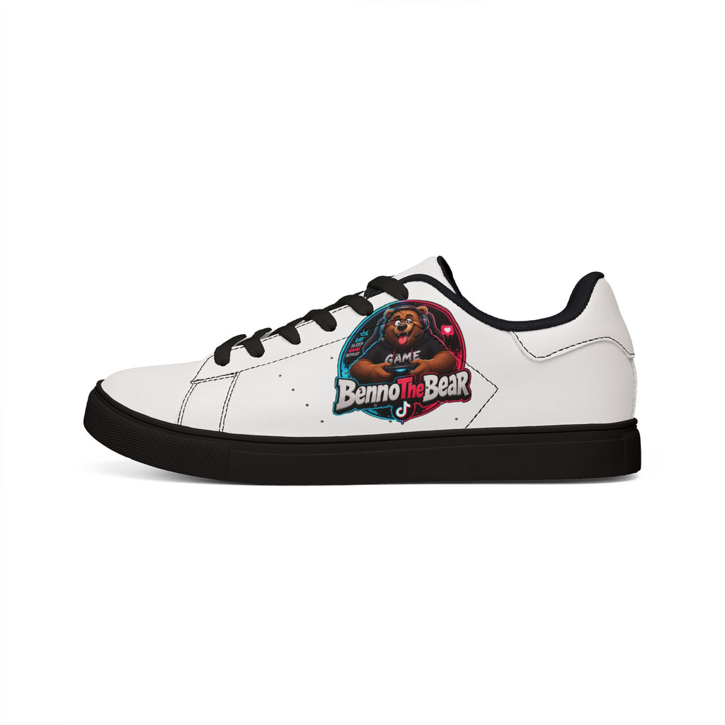 Leather Low-Top Sneakers — 'Benno the Bear' Custom Graphic Men's Shoes
