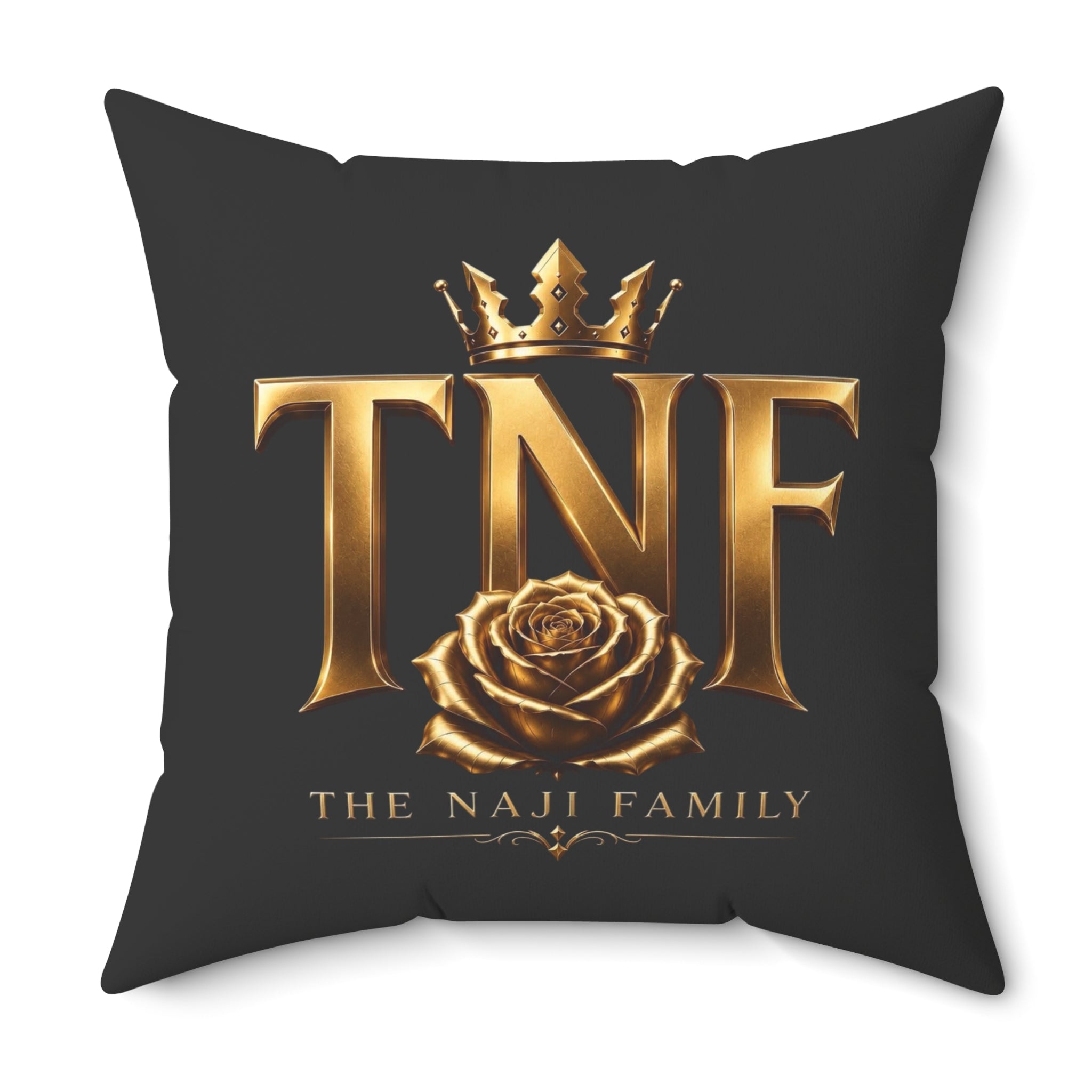 TNF The Naji Family Gold Logo Pillow — Decorative Square Throw Pillow