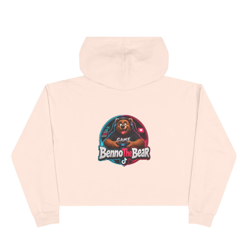 Benno The Bear Crop Hoodie — Cute Gamer Bear Logo Cropped Hoodie